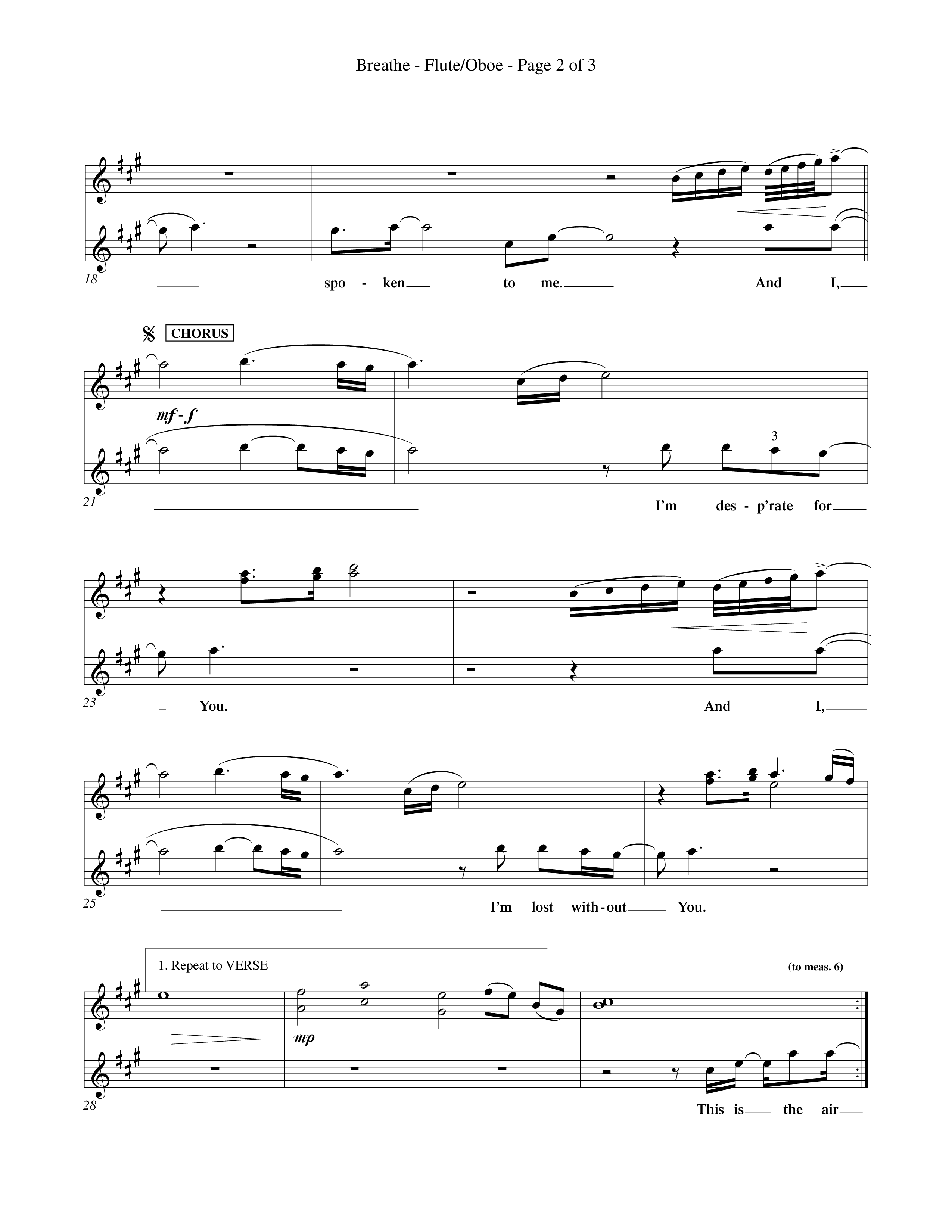 Breathe (Choral Anthem SATB) Flute/Oboe (Word Music Choral / Orch. Keith Wilbanks)