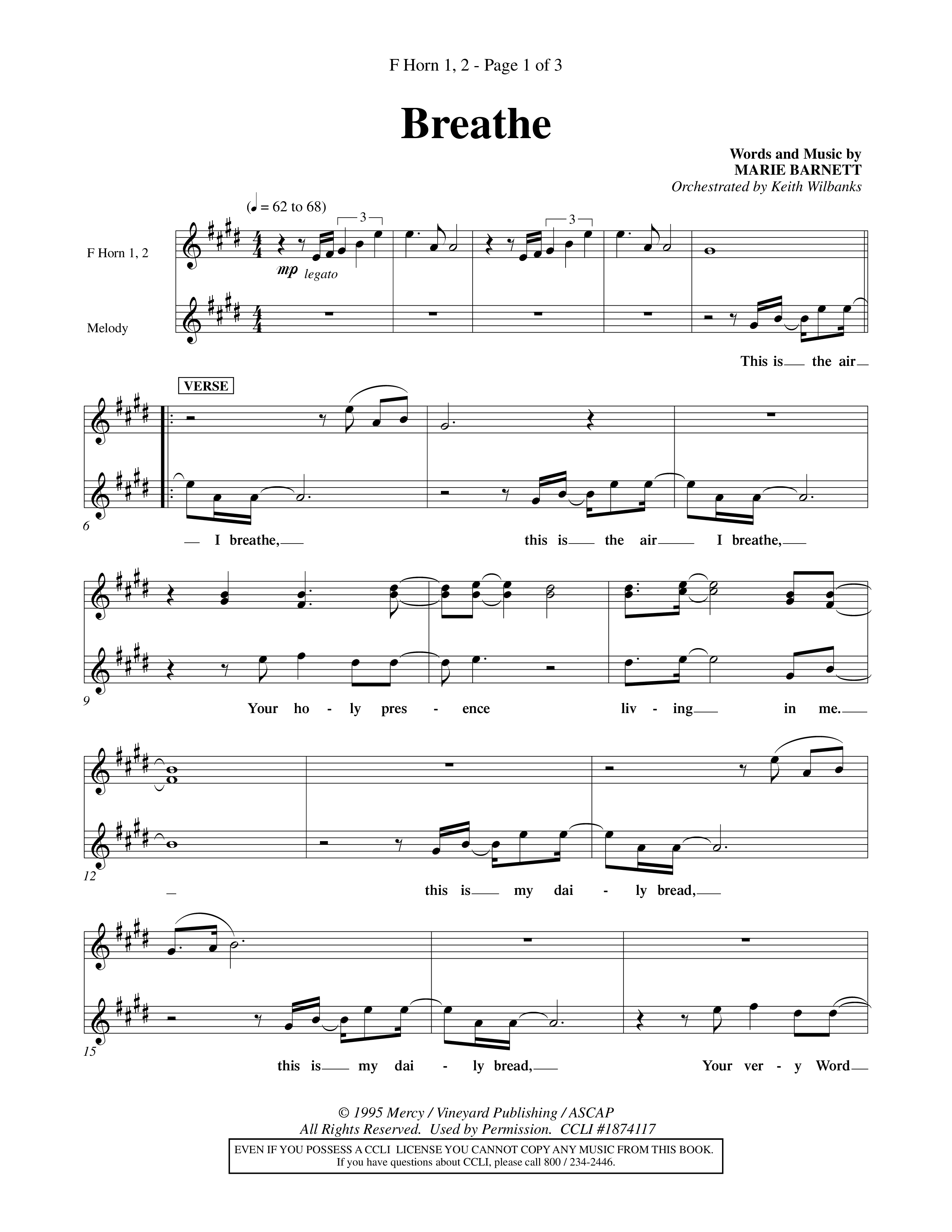 Breathe (Choral Anthem SATB) French Horn (Word Music Choral / Orch. Keith Wilbanks)