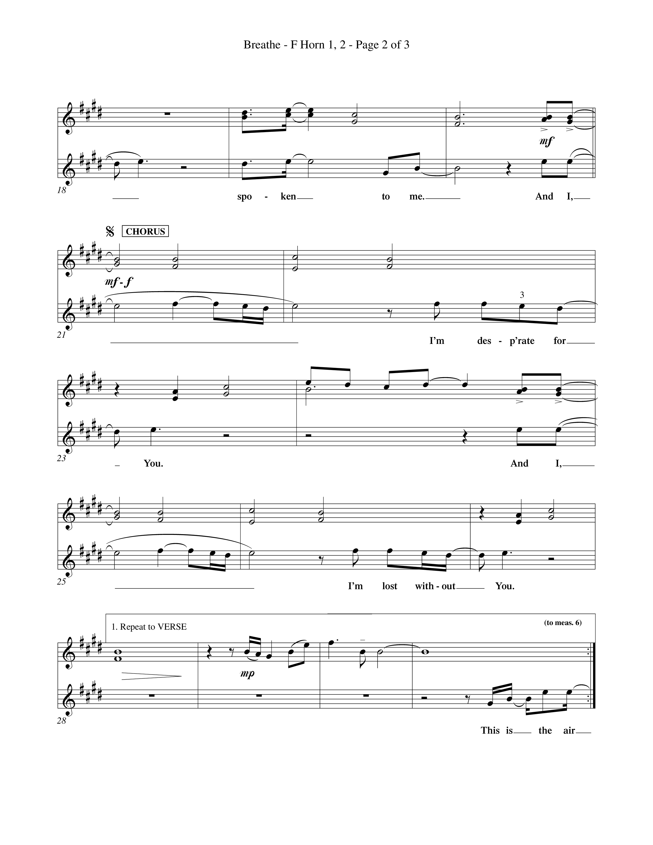 Breathe (Choral Anthem SATB) French Horn (Word Music Choral / Orch. Keith Wilbanks)