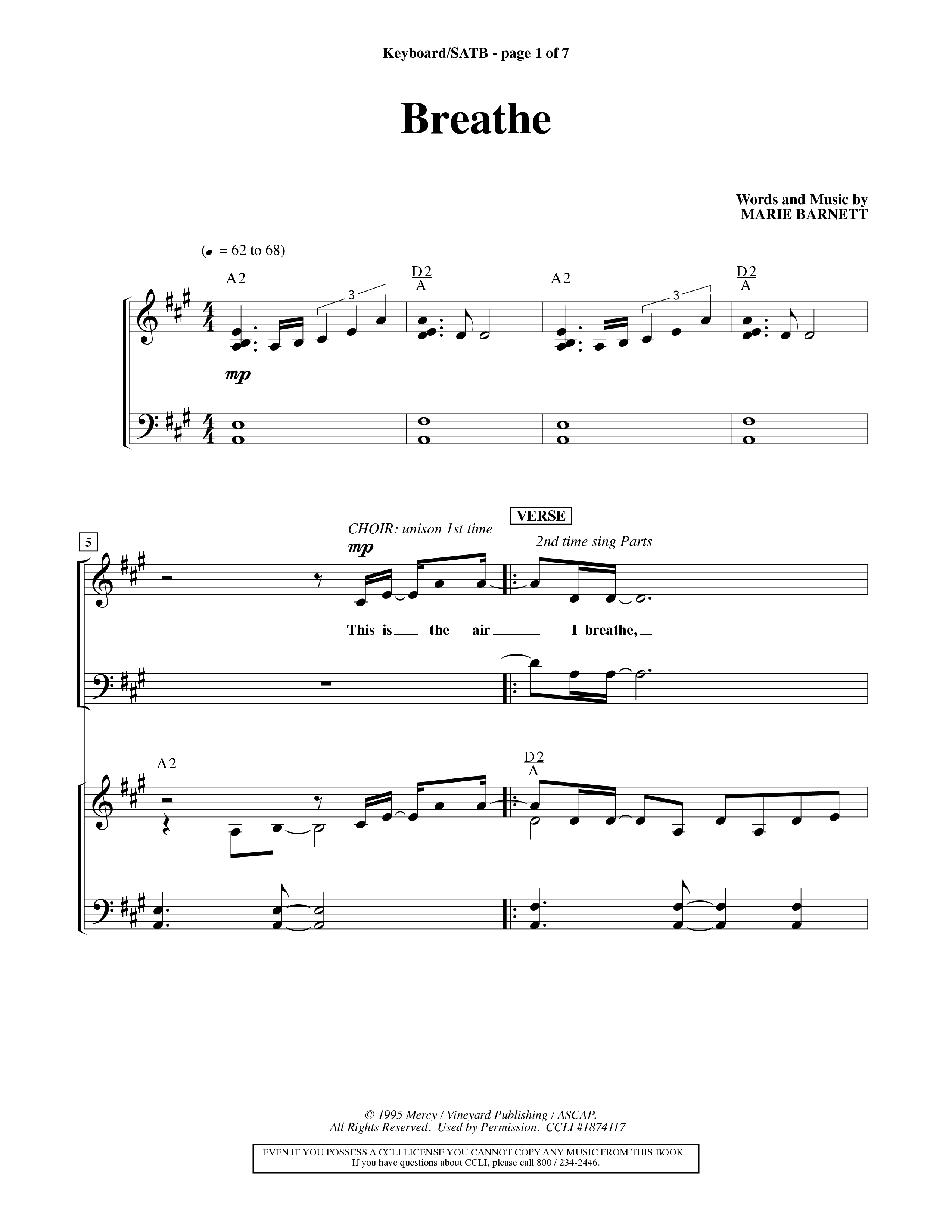 Breathe (Choral Anthem SATB) Keyboard/Vocal (SATB) (Word Music Choral / Orch. Keith Wilbanks)