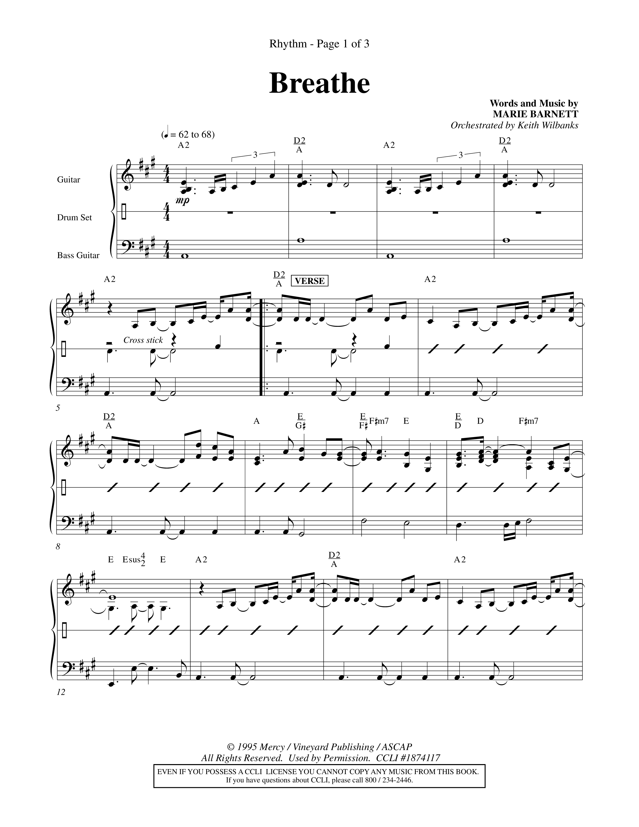 Breathe (Choral Anthem SATB) Rhythm Chart (Word Music Choral / Orch. Keith Wilbanks)