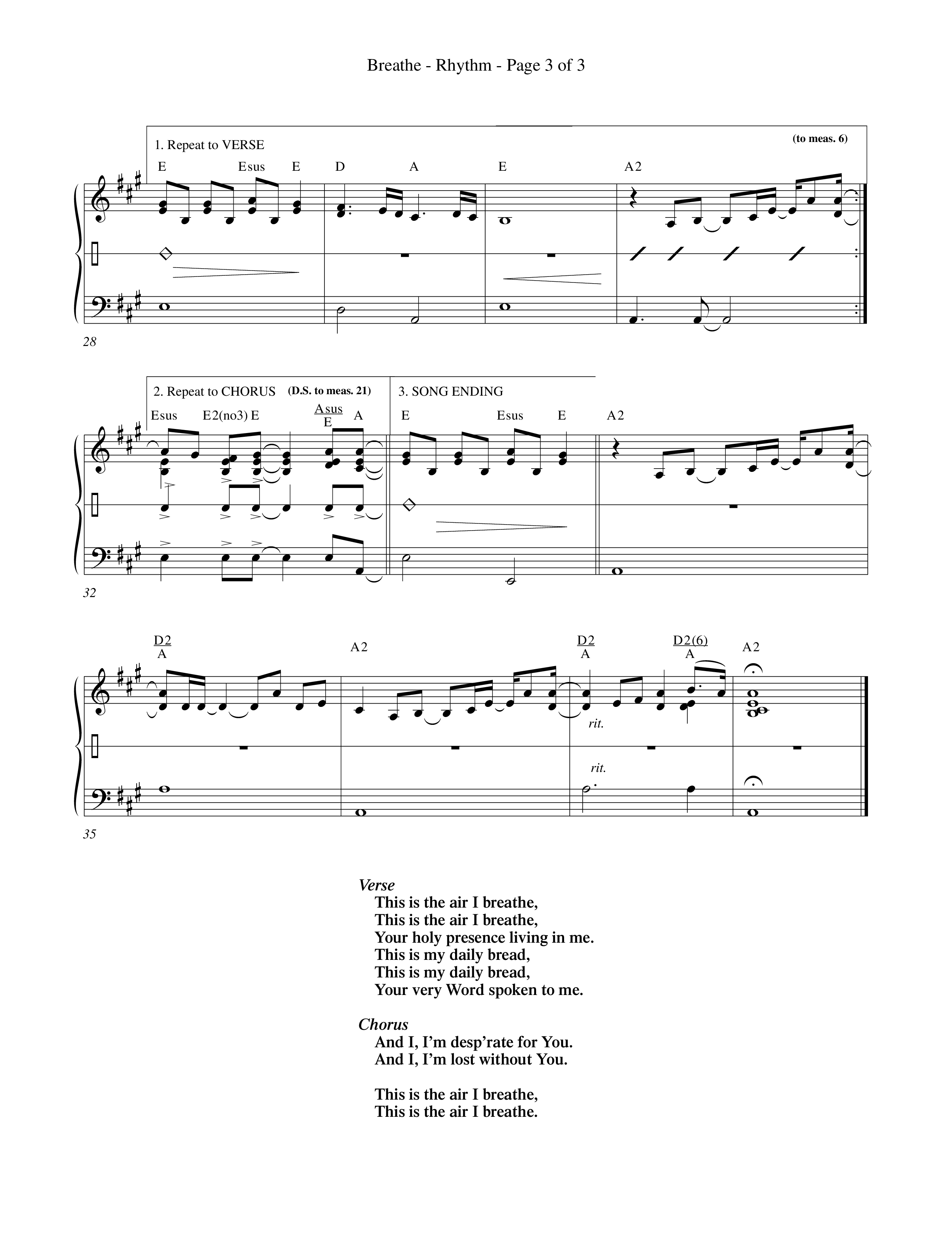 Breathe (Choral Anthem SATB) Rhythm Chart (Word Music Choral / Orch. Keith Wilbanks)