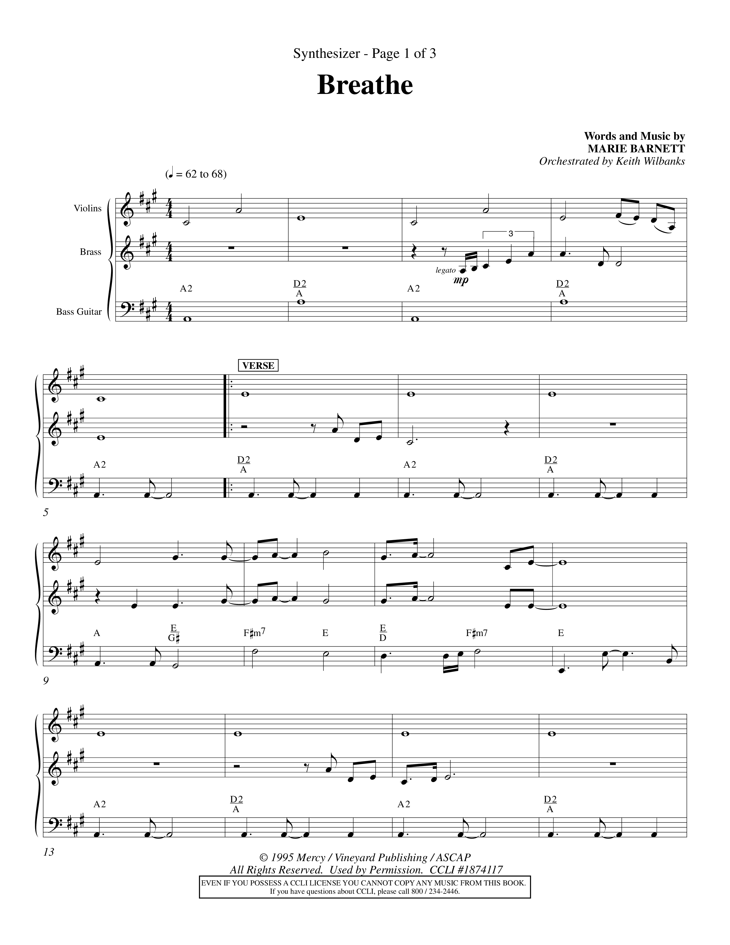 Breathe (Choral Anthem SATB) Synth (Word Music Choral / Orch. Keith Wilbanks)
