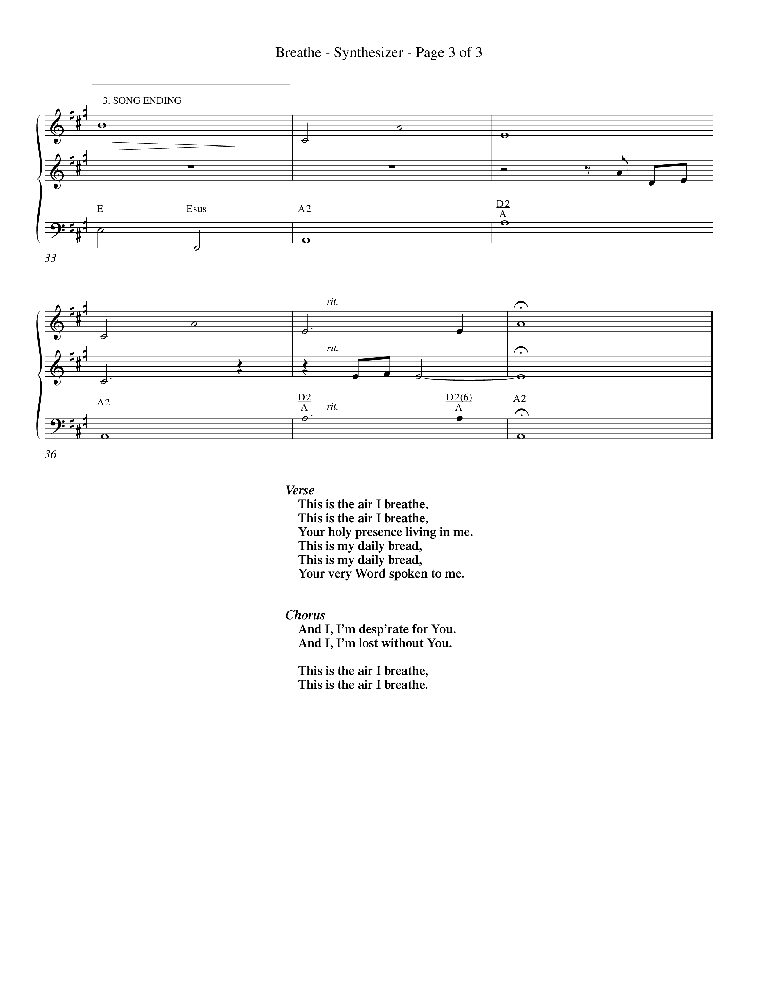 Breathe (Choral Anthem SATB) Synth (Word Music Choral / Orch. Keith Wilbanks)