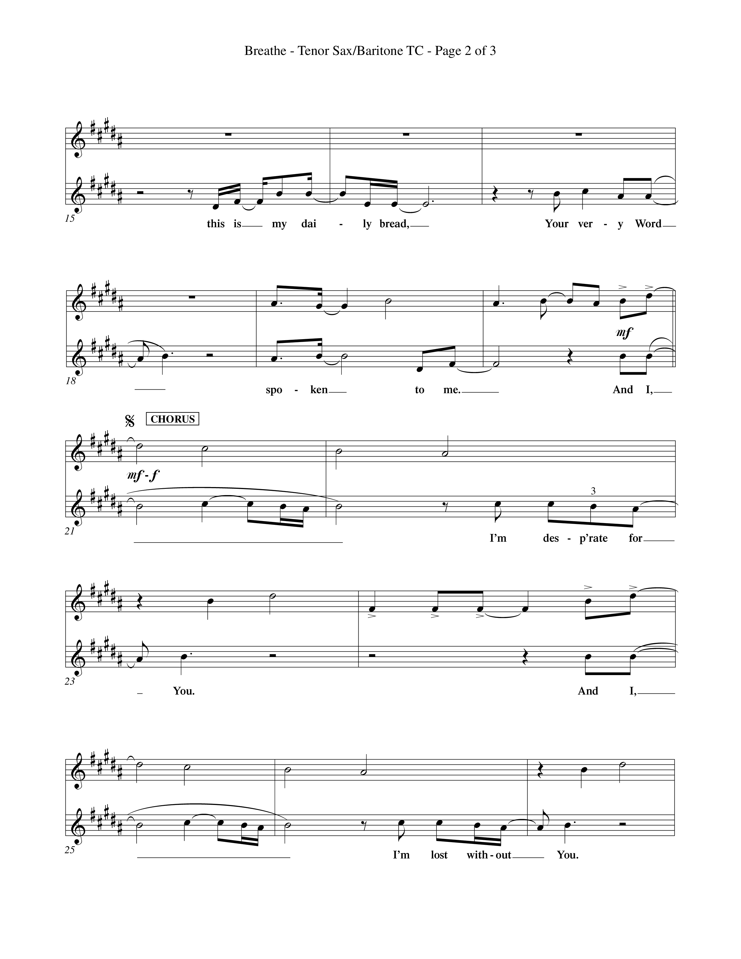 Breathe (Choral Anthem SATB) Tenor Sax/Baritone T.C. (Word Music Choral / Orch. Keith Wilbanks)