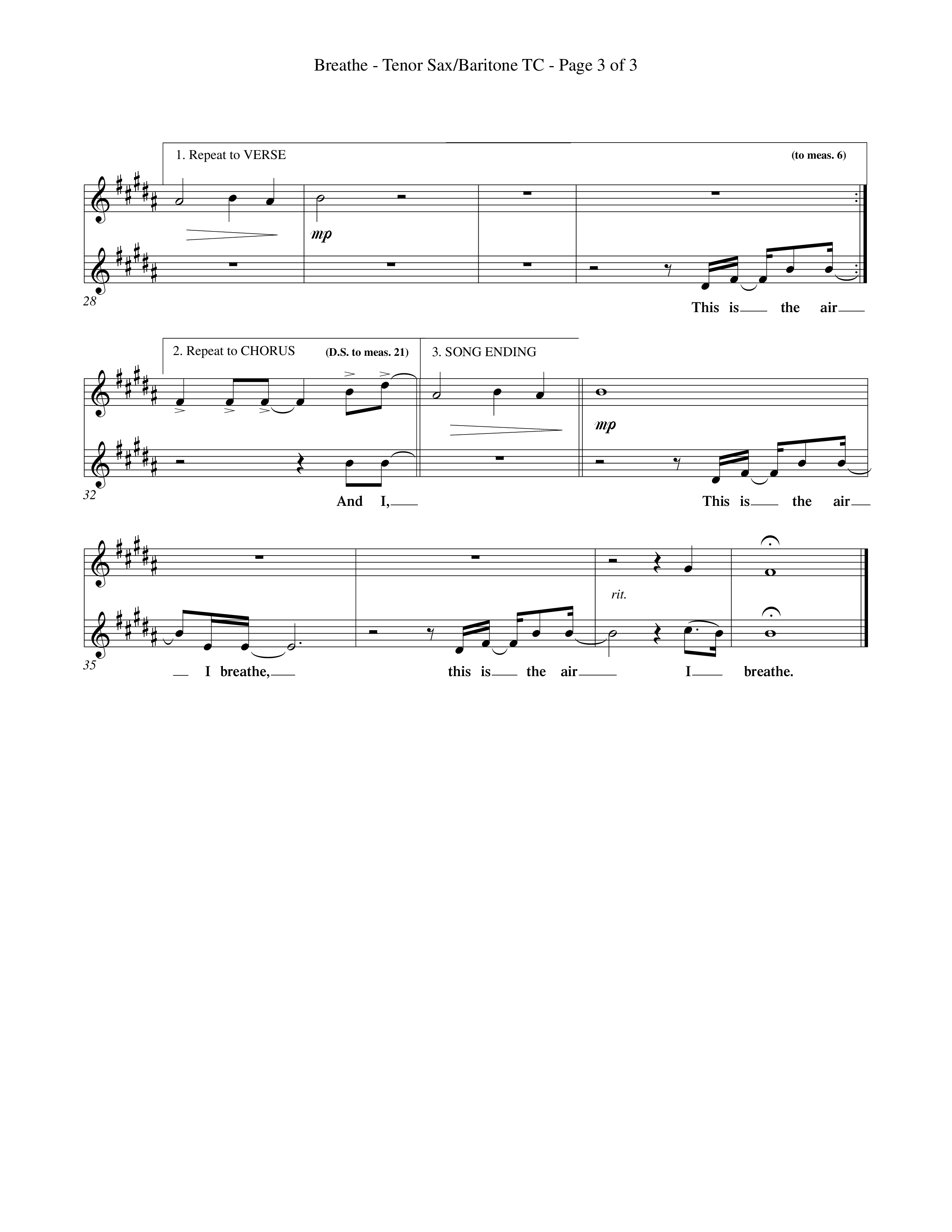 Breathe (Choral Anthem SATB) Tenor Sax/Baritone T.C. (Word Music Choral / Orch. Keith Wilbanks)