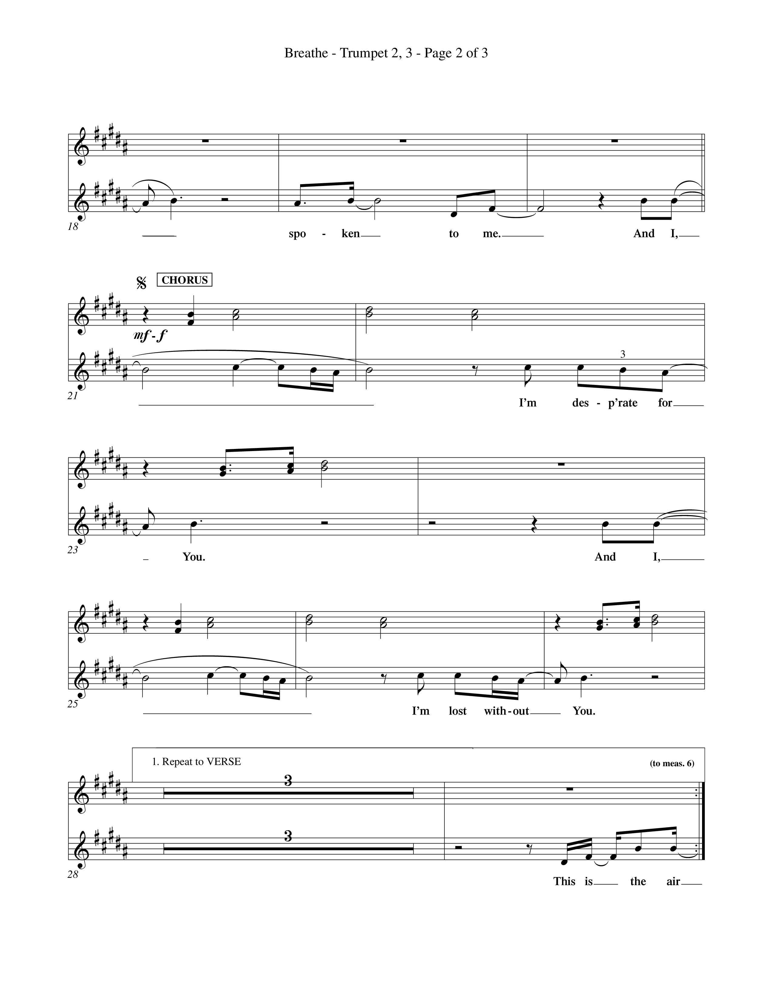 Breathe (Choral Anthem SATB) Trumpet 2/3 (Word Music Choral / Orch. Keith Wilbanks)