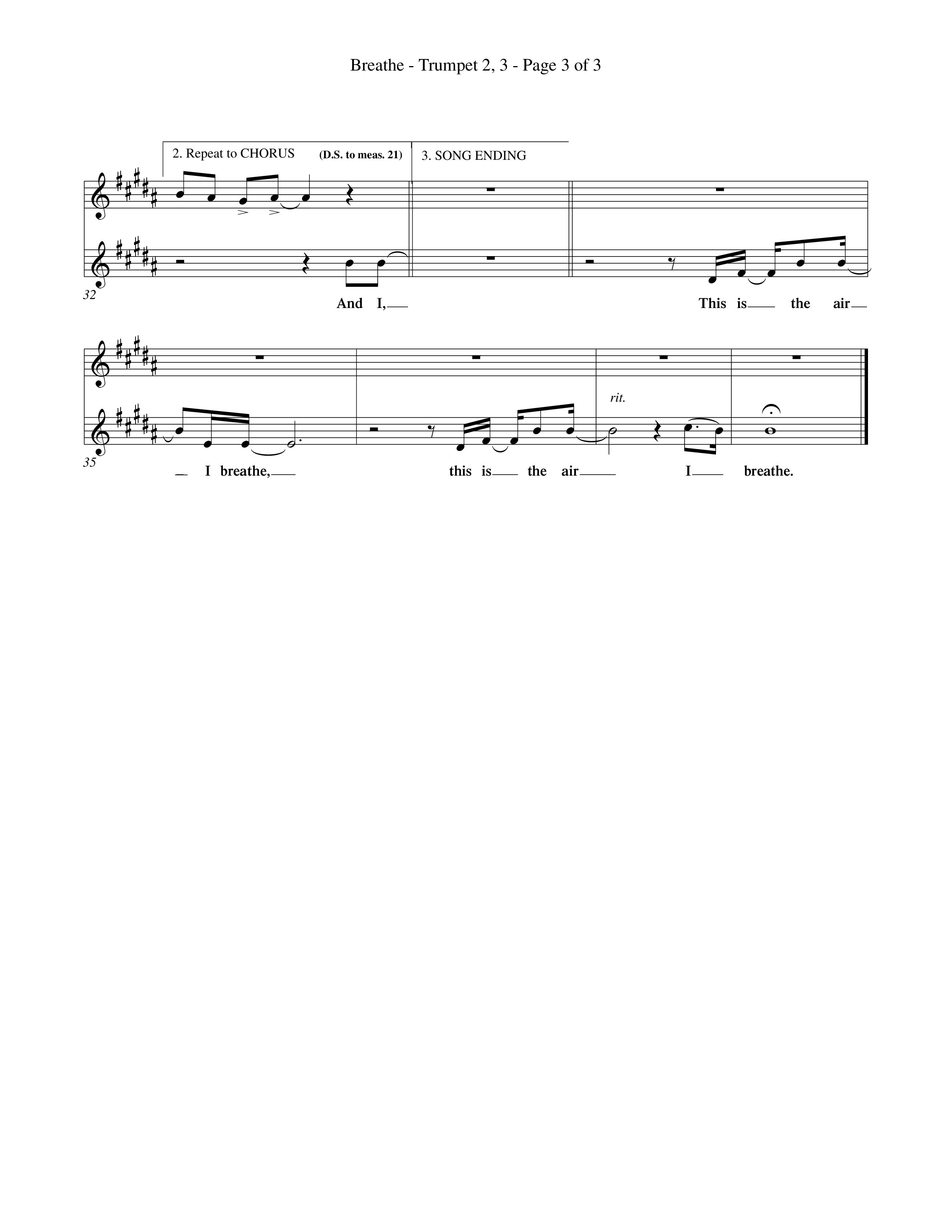 Breathe (Choral Anthem SATB) Trumpet 2/3 (Word Music Choral / Orch. Keith Wilbanks)