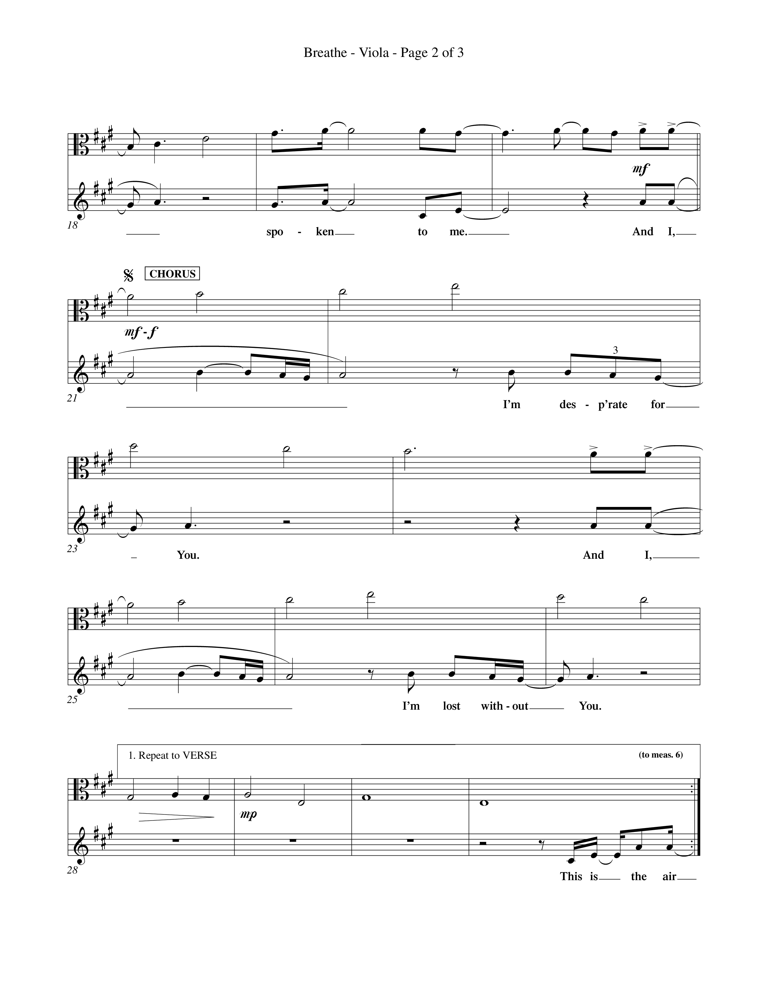 Breathe (Choral Anthem SATB) Viola (Word Music Choral / Orch. Keith Wilbanks)