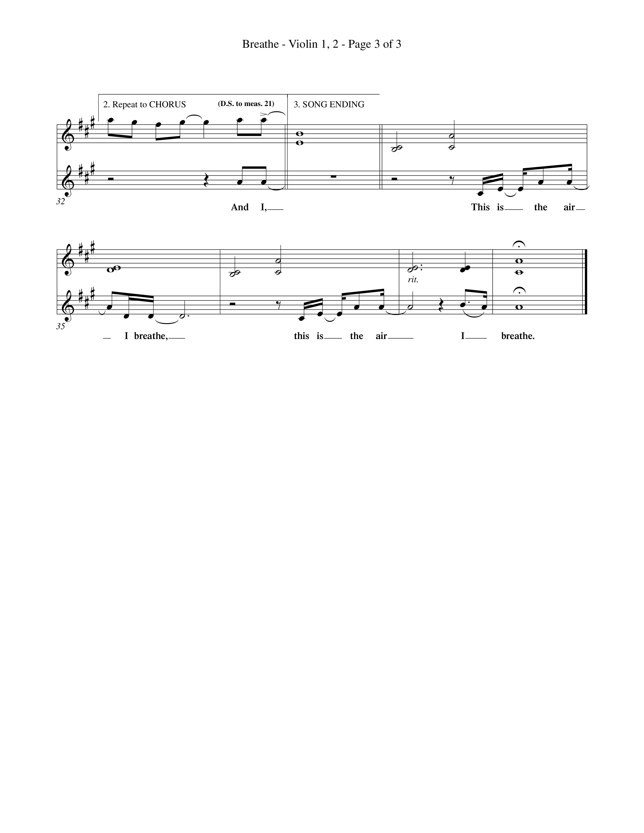 Breathe (Choral Anthem SATB) Violin 1/2 (Word Music Choral / Orch. Keith Wilbanks)