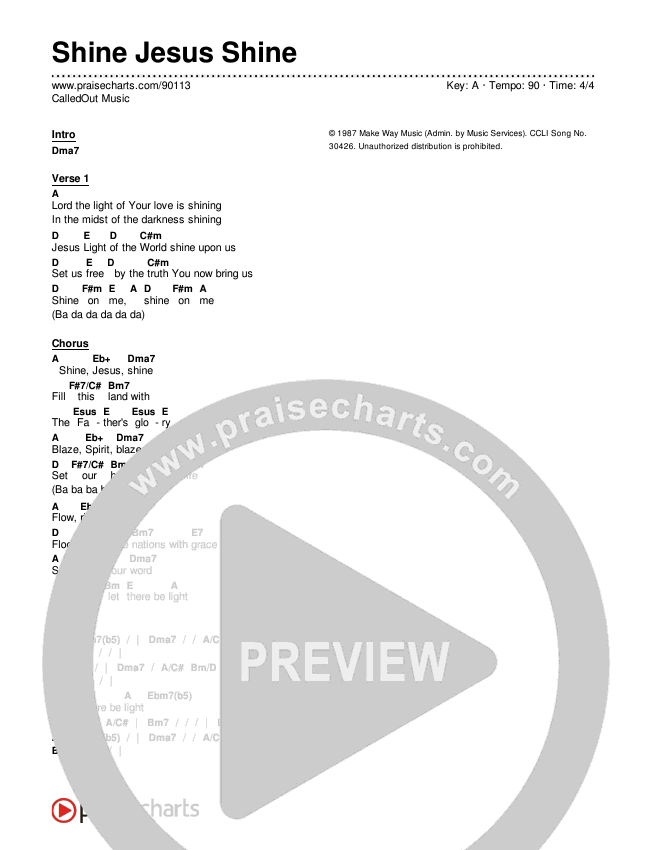 Shine Jesus Shine Chord Chart (CalledOut Music)
