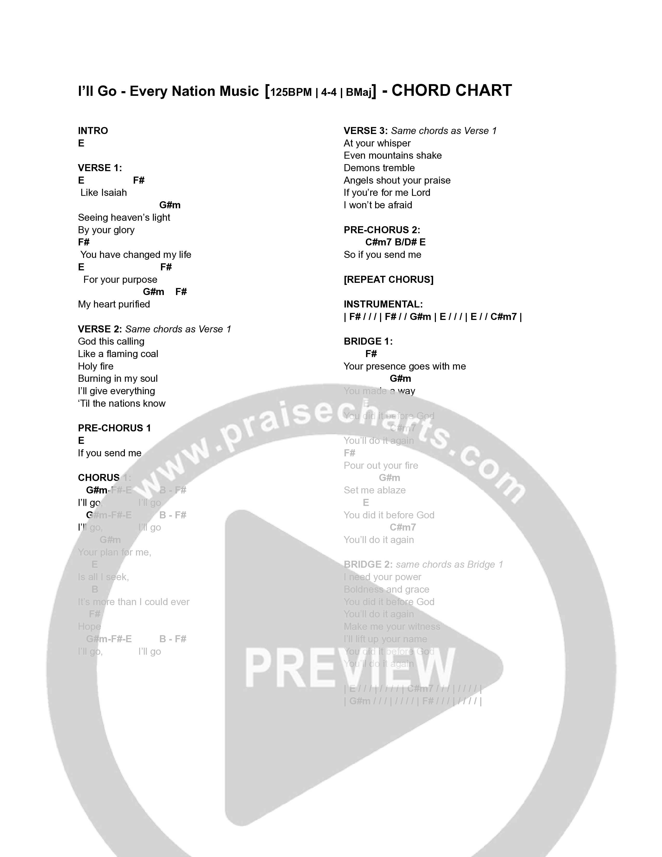 I'll Go Chord Chart (Every Nation Music)