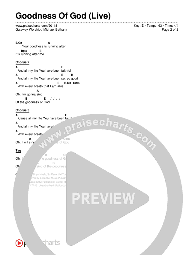 Goodness Of God (Live) Chords & Lyrics (Gateway Worship / Michael Bethany)
