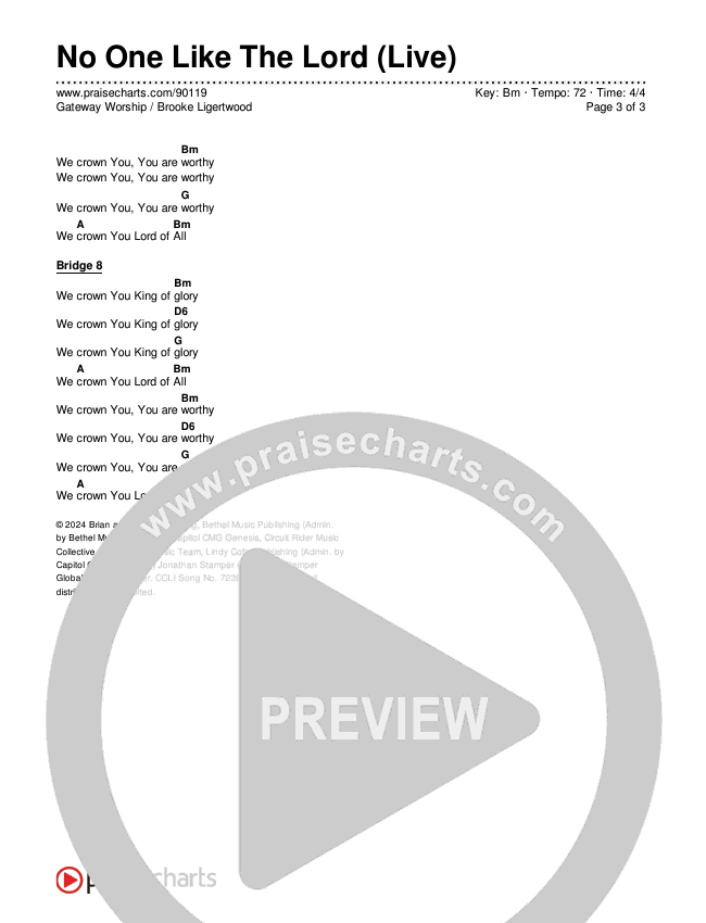 No One Like The Lord (Live) Chords & Lyrics (Gateway Worship / Brooke Ligertwood)