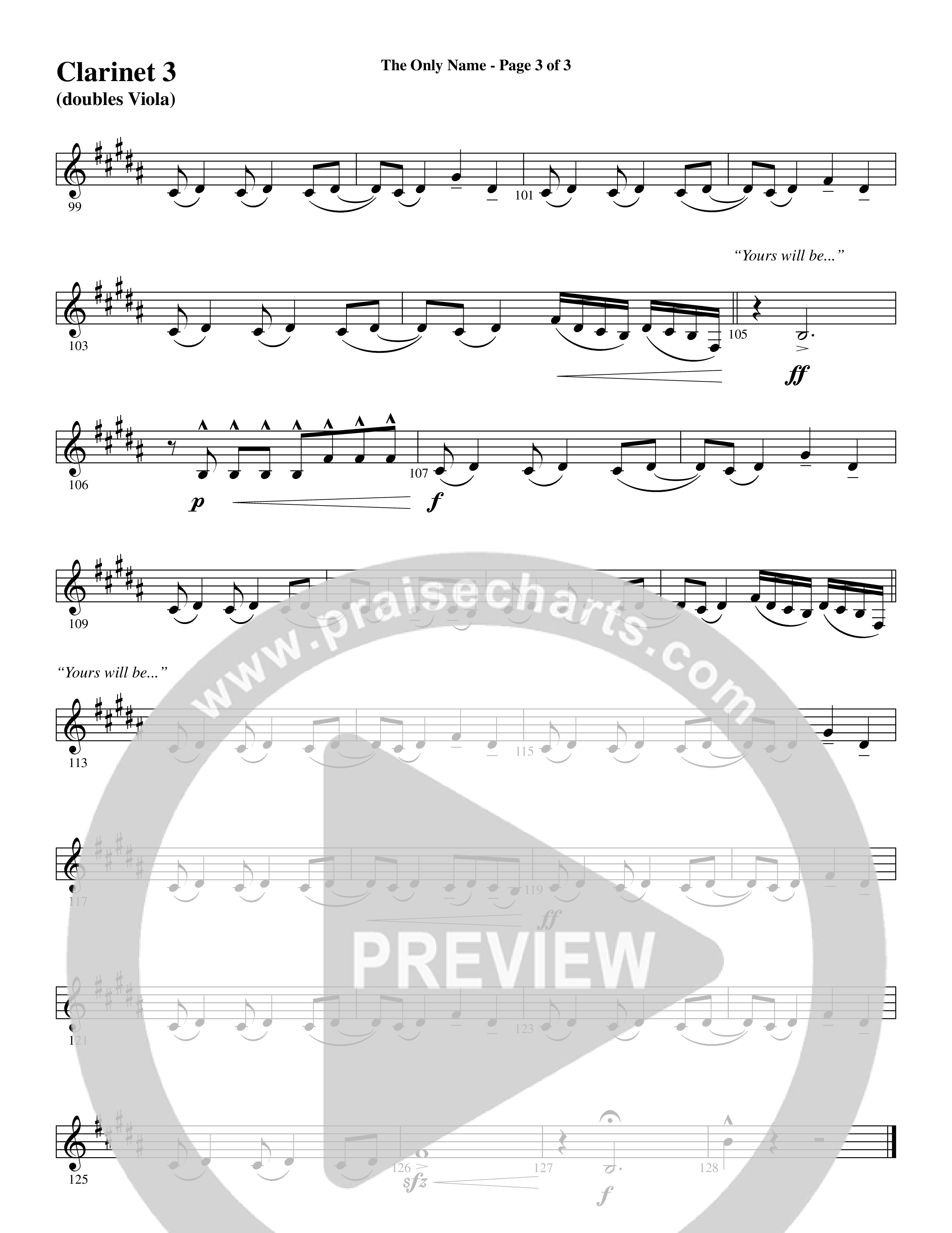 The Only Name (Yours Will Be) (Choral Anthem SATB) Clarinet 3 (Word Music Choral / Orch. Cliff Duren)