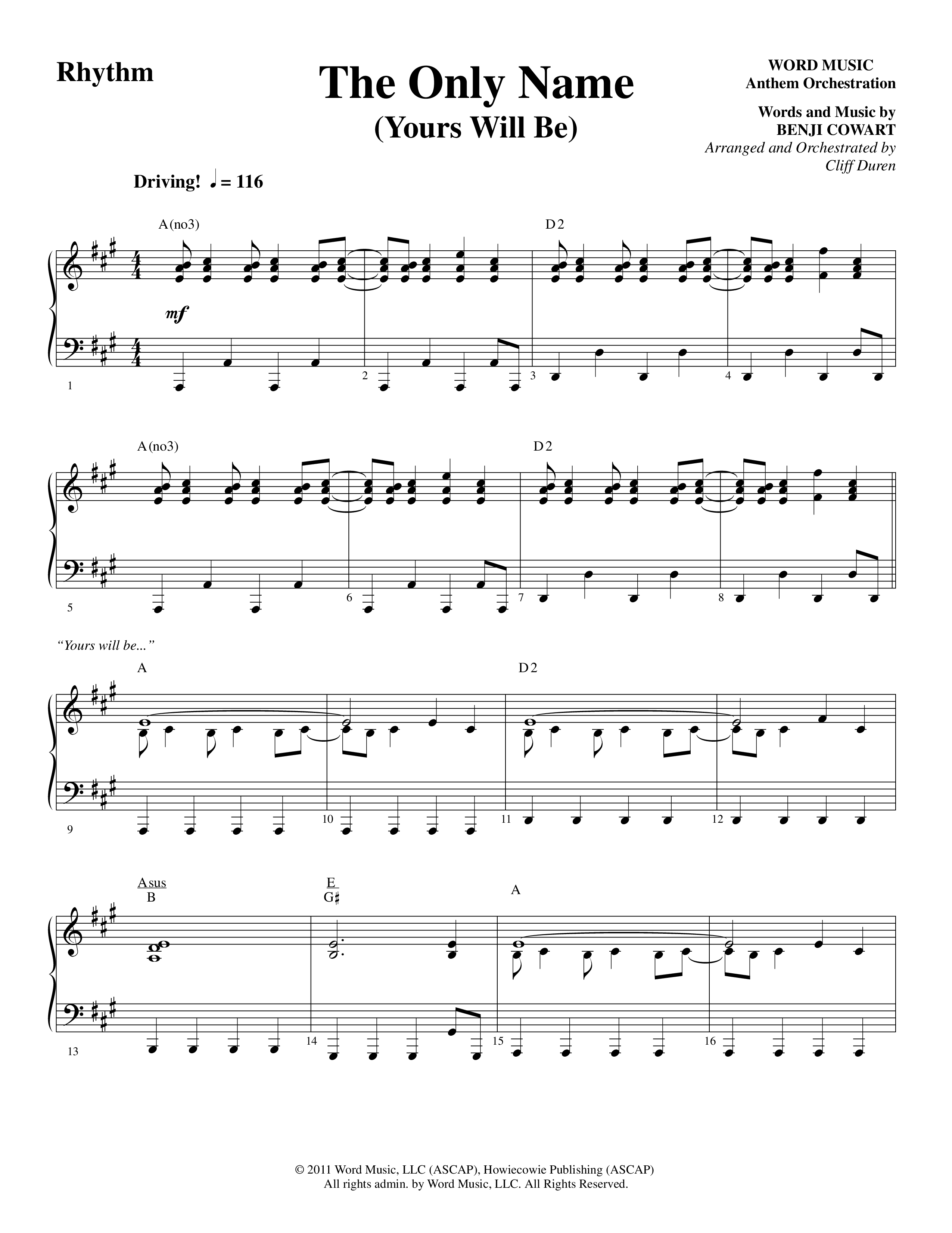 The Only Name (Yours Will Be) (Choral Anthem SATB) Rhythm Chart (Word Music Choral / Orch. Cliff Duren)
