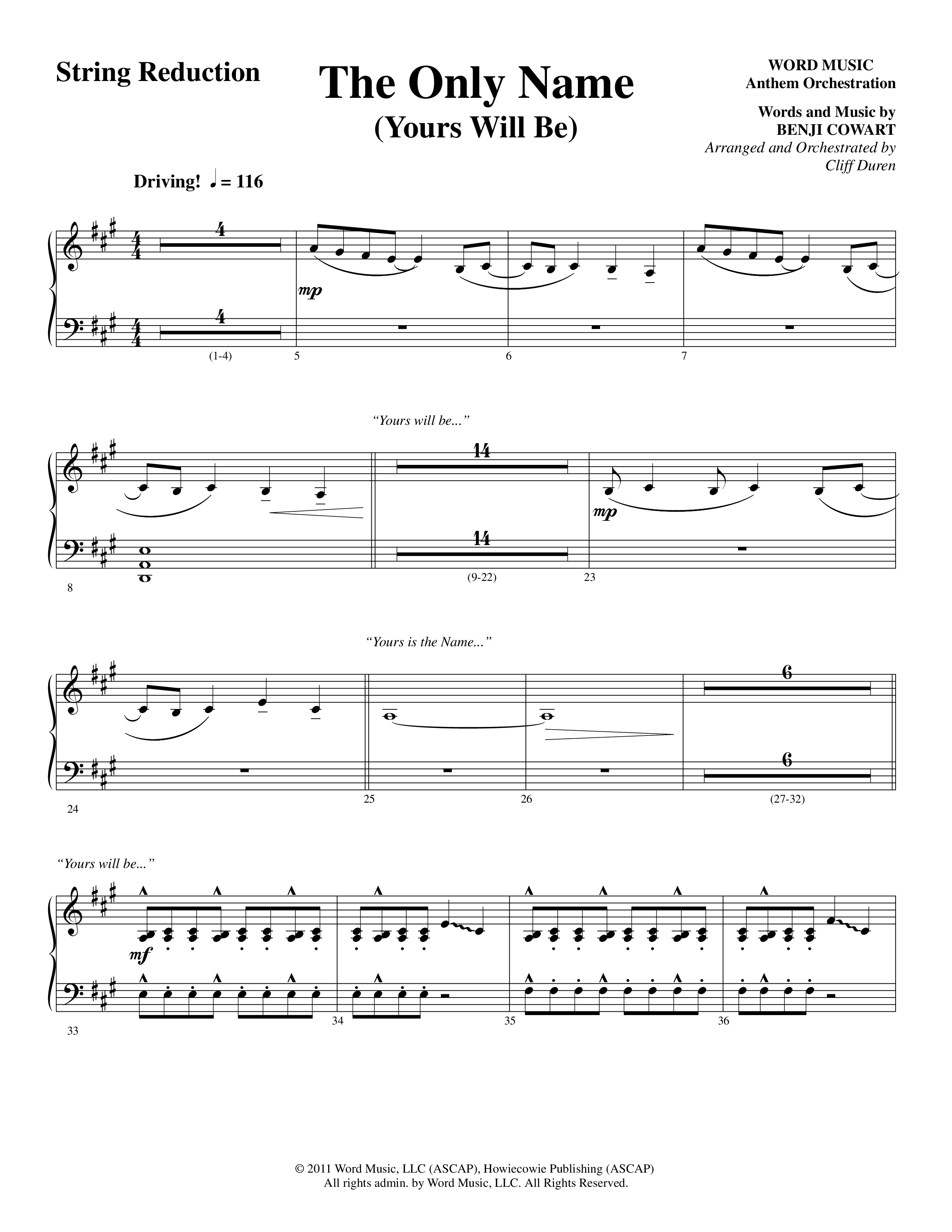 The Only Name (Yours Will Be) (Choral Anthem SATB) String Reduction (Word Music Choral / Orch. Cliff Duren)