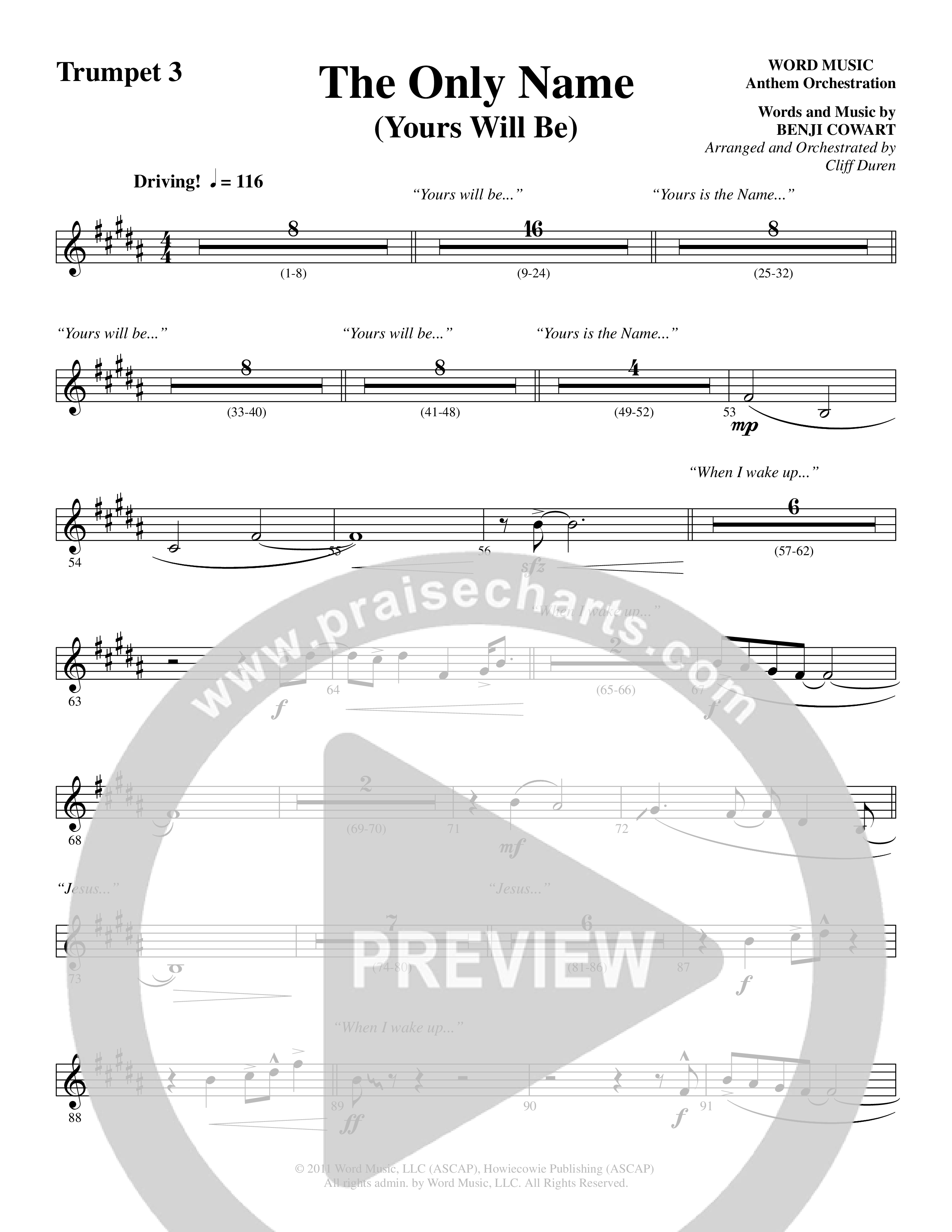 The Only Name (Yours Will Be) (Choral Anthem SATB) Trumpet 3 (Word Music Choral / Orch. Cliff Duren)