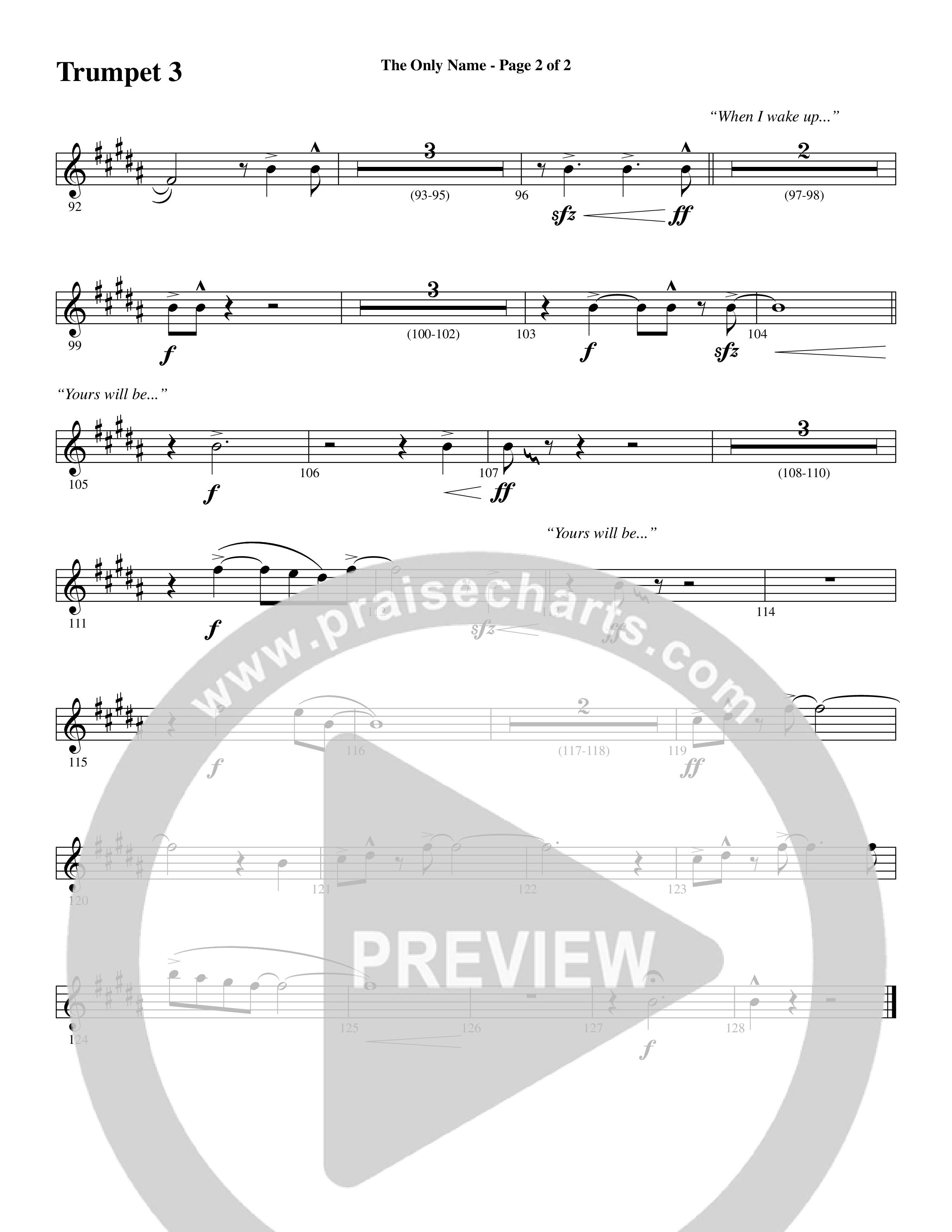 The Only Name (Yours Will Be) (Choral Anthem SATB) Trumpet 3 (Word Music Choral / Orch. Cliff Duren)