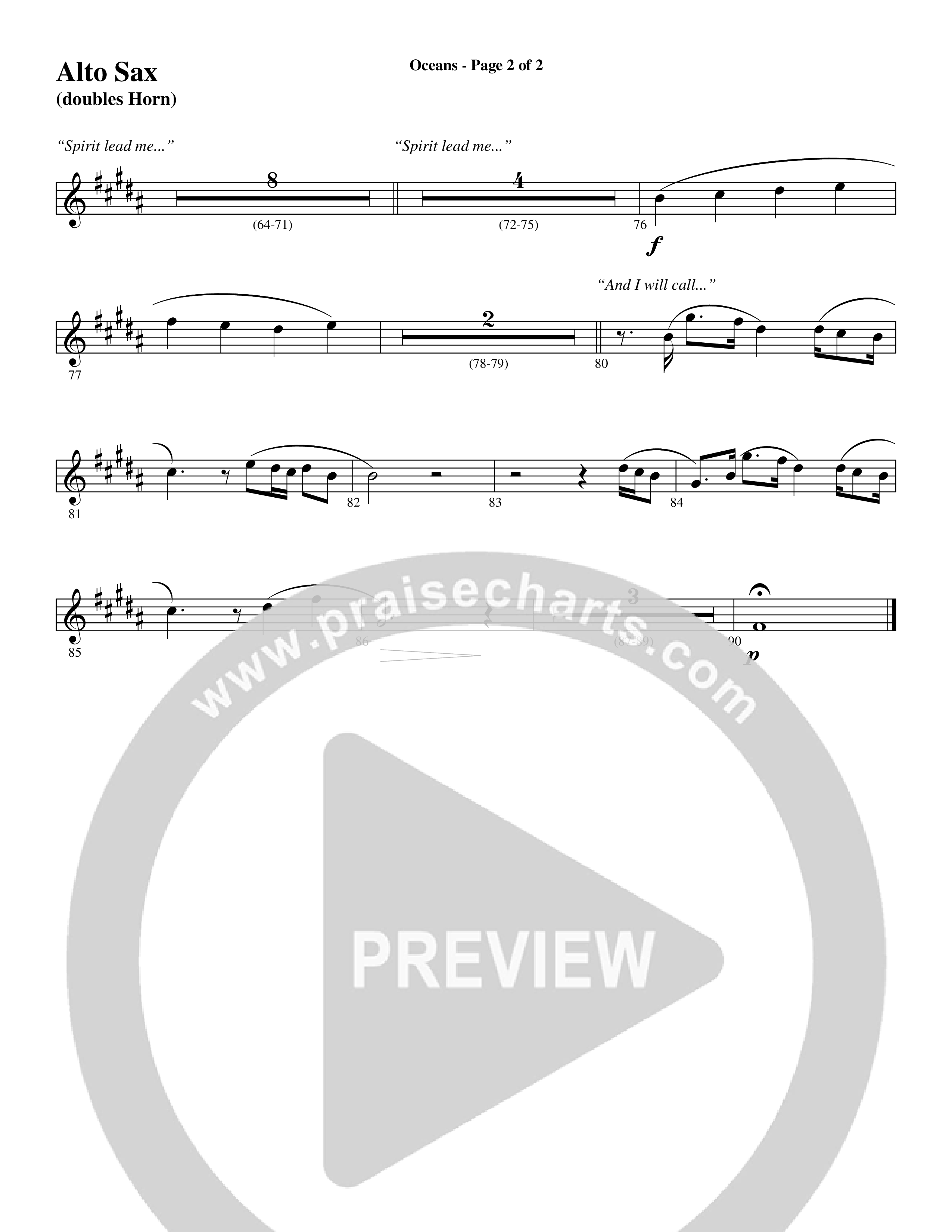 Oceans (Where Feet May Fail) (Choral Anthem SATB) Alto Sax (Word Music Choral / Arr. Joshua Spacht)