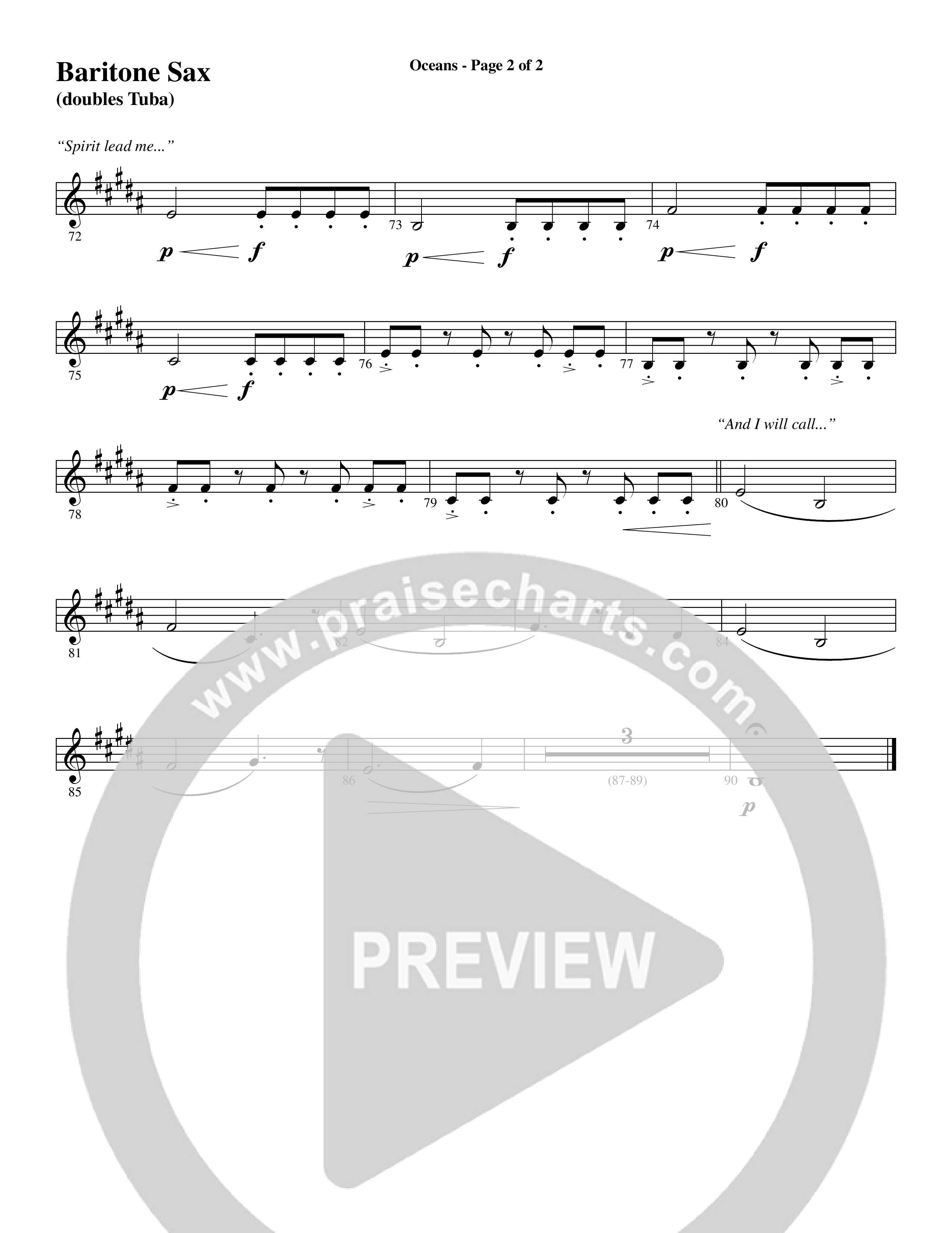 Oceans (Where Feet May Fail) (Choral Anthem SATB) Bari Sax (Word Music Choral / Arr. Joshua Spacht)