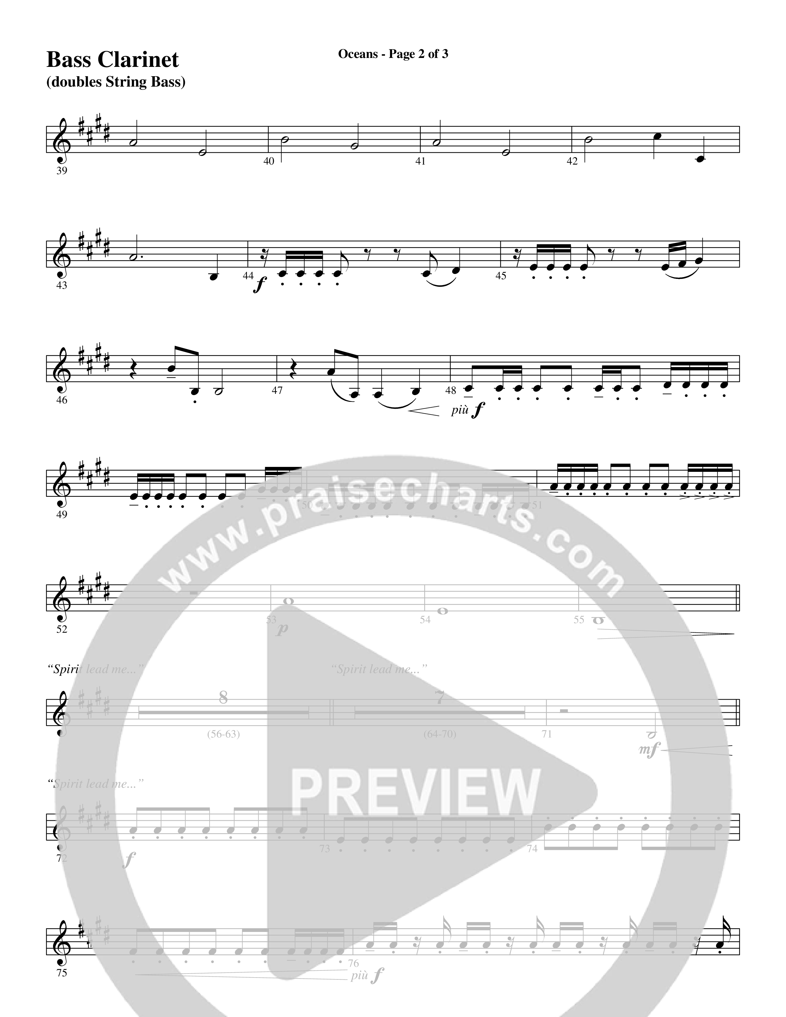 Oceans (Where Feet May Fail) (Choral Anthem SATB) Bass Clarinet (Word Music Choral / Arr. Joshua Spacht)