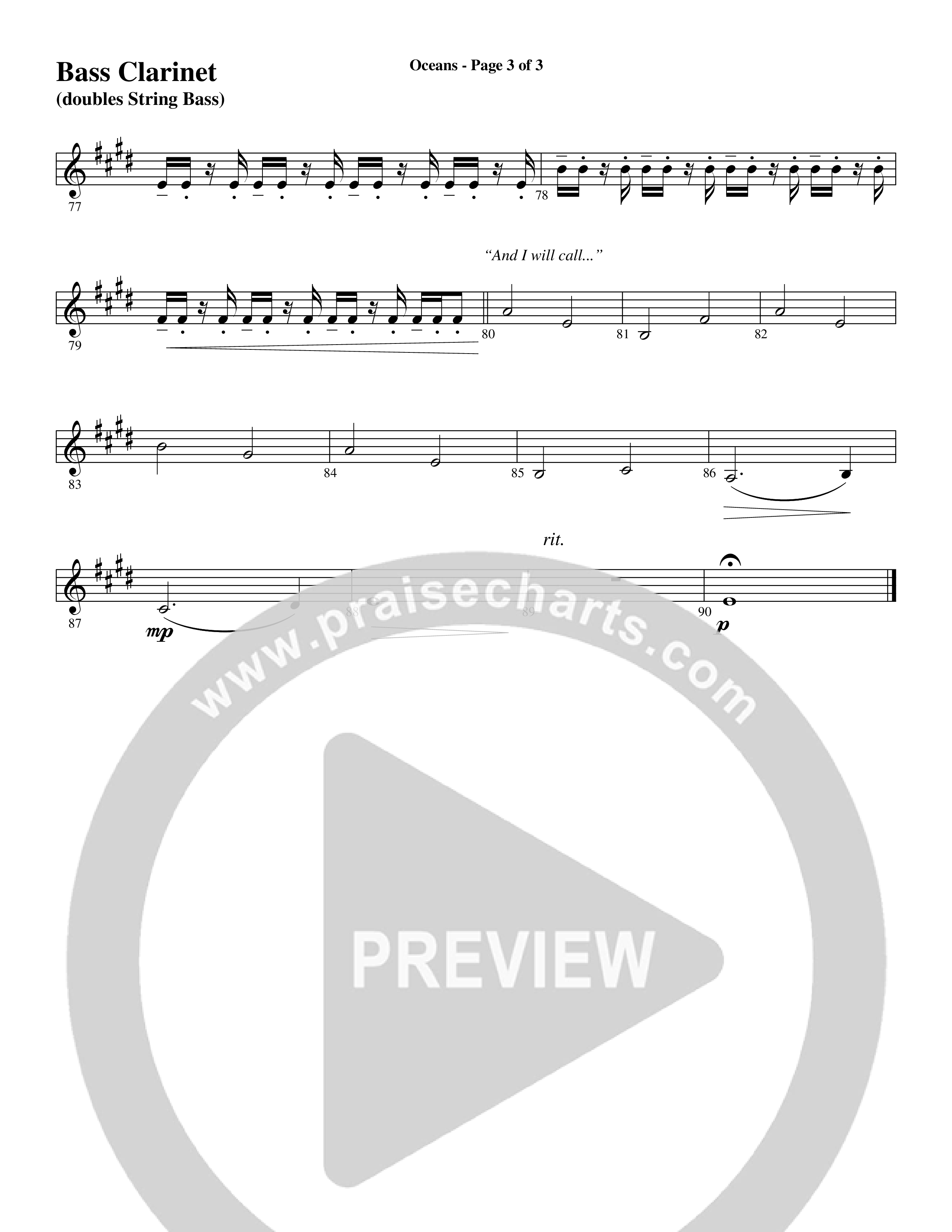 Oceans (Where Feet May Fail) (Choral Anthem SATB) Bass Clarinet (Word Music Choral / Arr. Joshua Spacht)