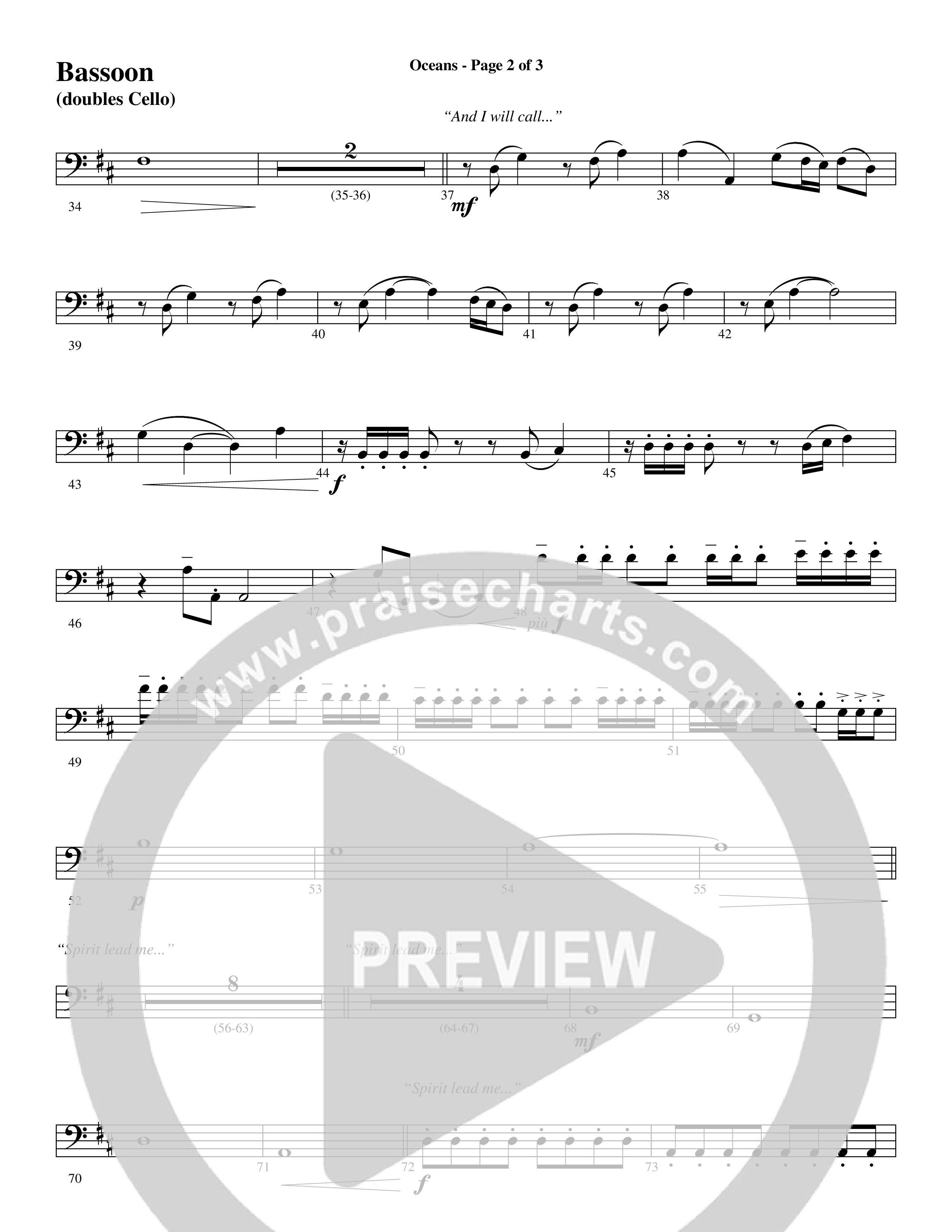 Oceans (Where Feet May Fail) (Choral Anthem SATB) Bassoon (Word Music Choral / Arr. Joshua Spacht)