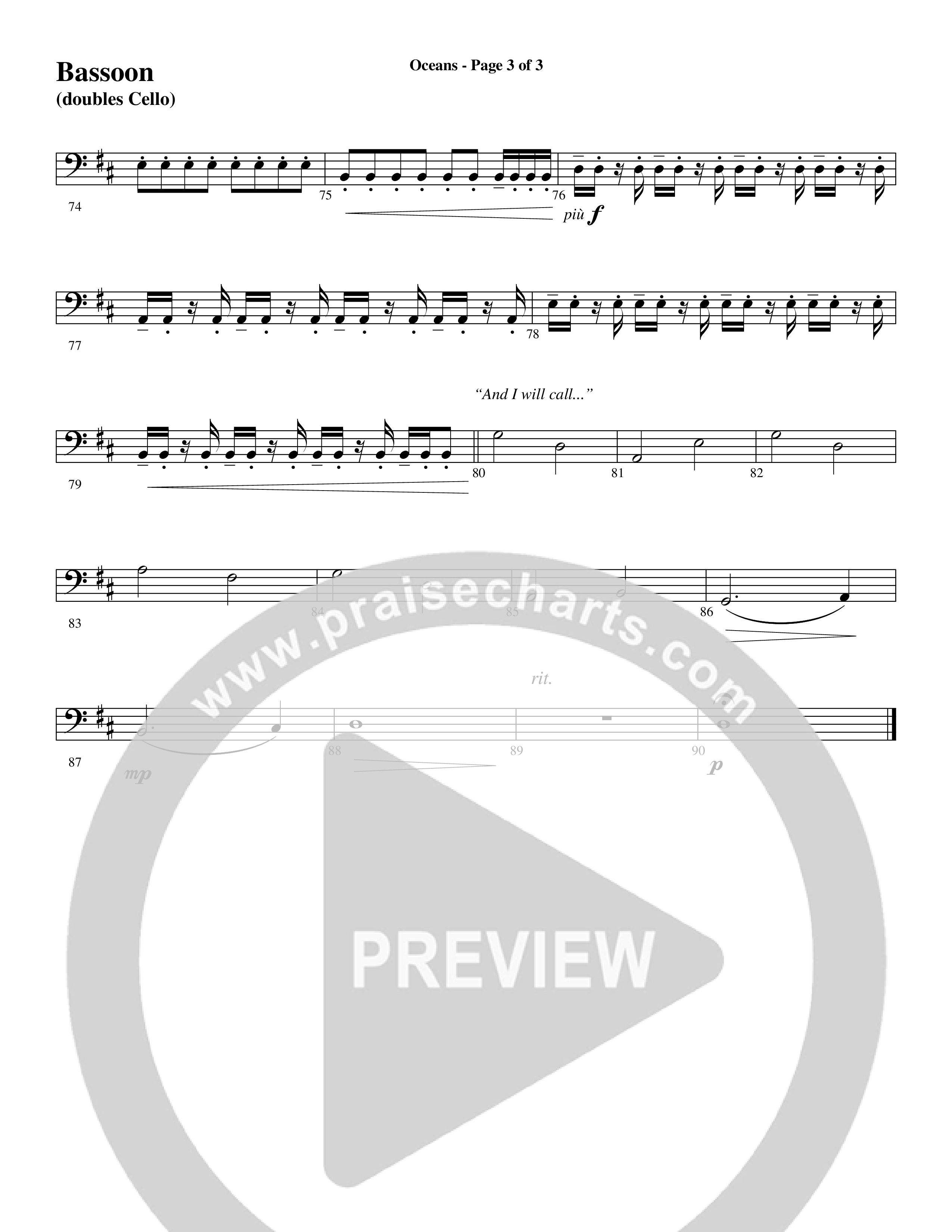 Oceans (Where Feet May Fail) (Choral Anthem SATB) Bassoon (Word Music Choral / Arr. Joshua Spacht)