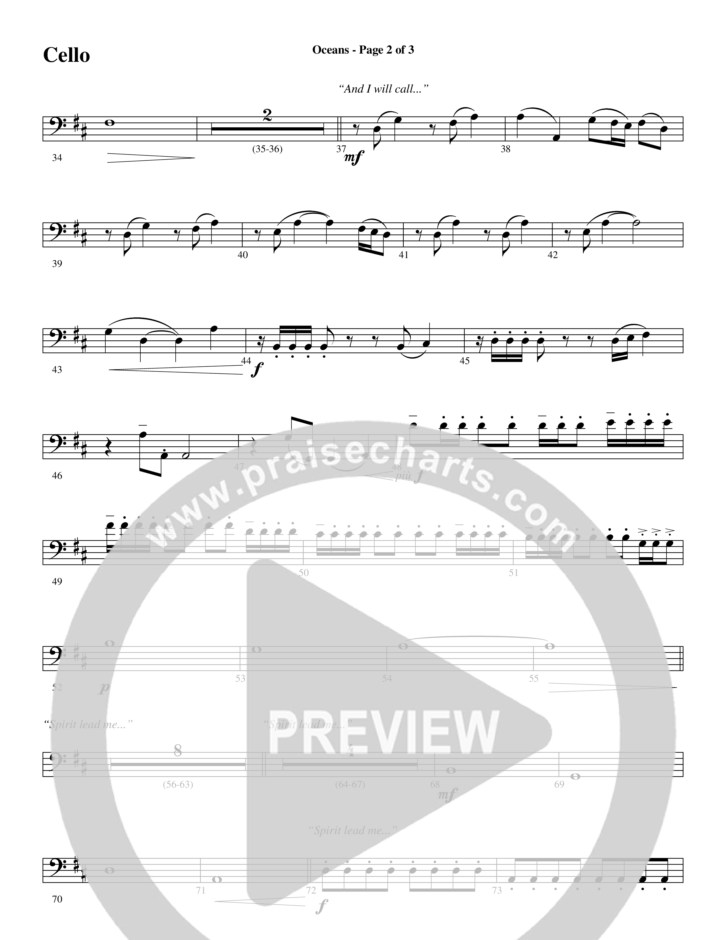 Oceans (Where Feet May Fail) (Choral Anthem SATB) Cello (Word Music Choral / Arr. Joshua Spacht)