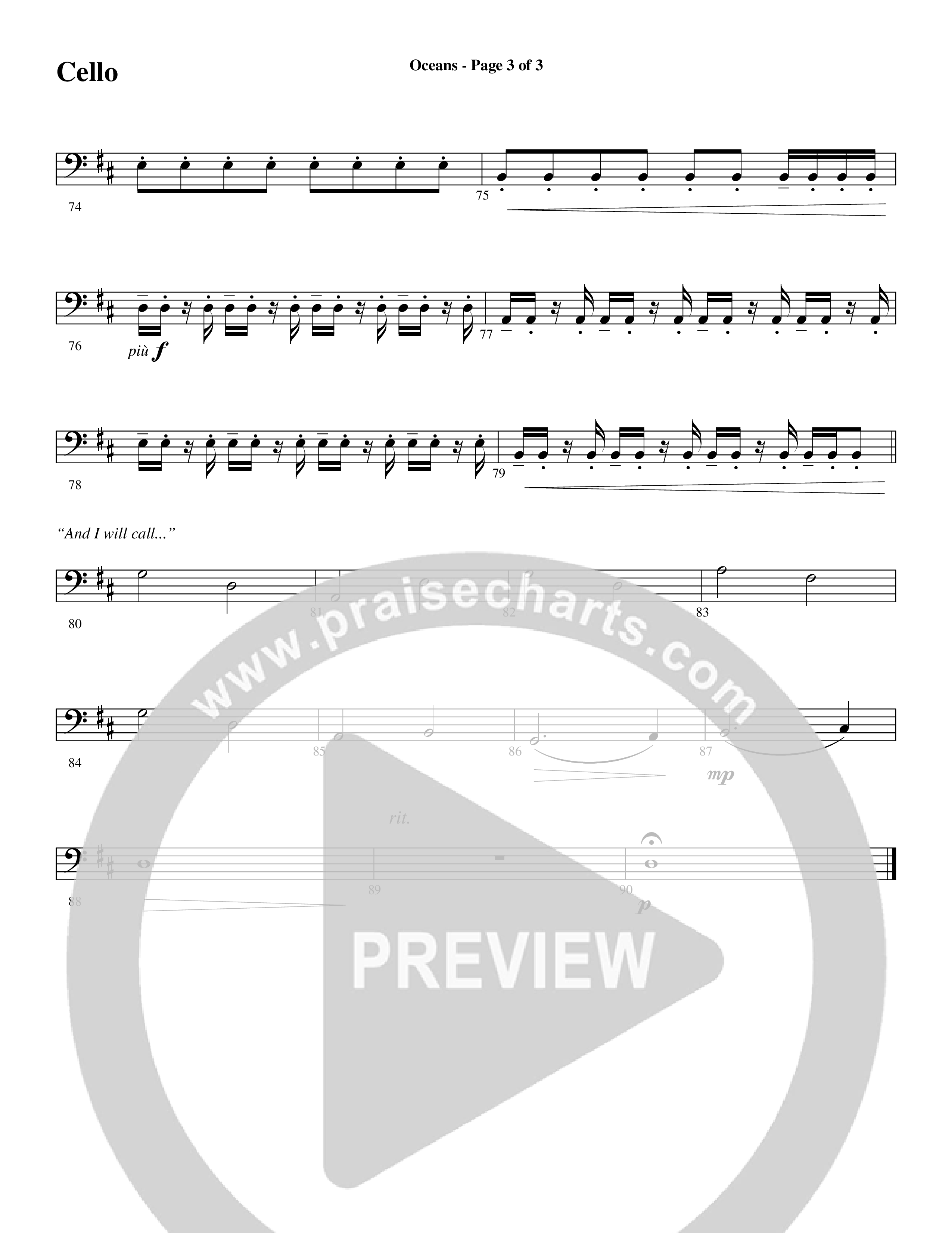 Oceans (Where Feet May Fail) (Choral Anthem SATB) Cello (Word Music Choral / Arr. Joshua Spacht)