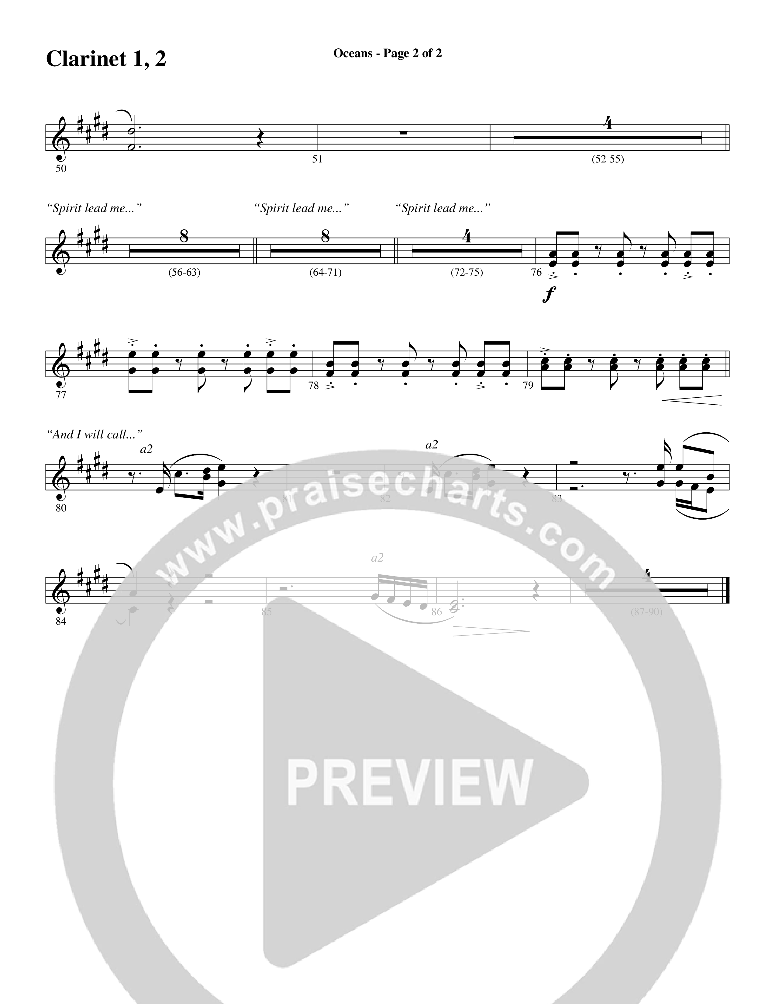 Oceans (Where Feet May Fail) (Choral Anthem SATB) Clarinet 1/2 (Word Music Choral / Arr. Joshua Spacht)