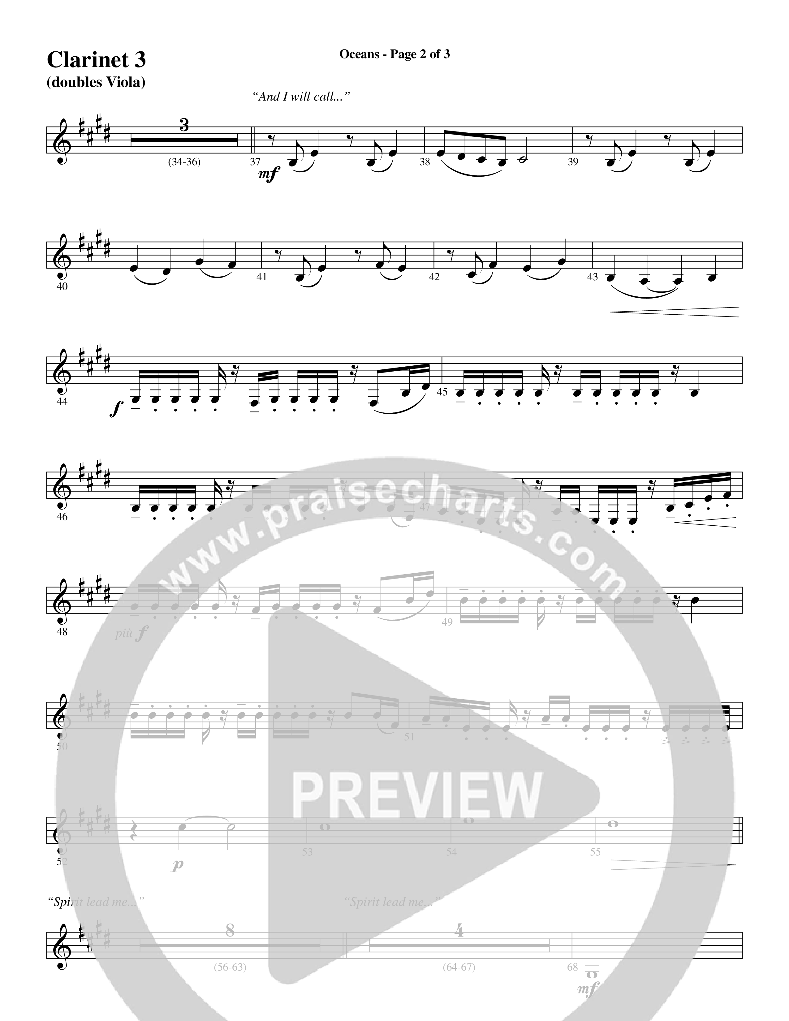 Oceans (Where Feet May Fail) (Choral Anthem SATB) Clarinet 3 (Word Music Choral / Arr. Joshua Spacht)