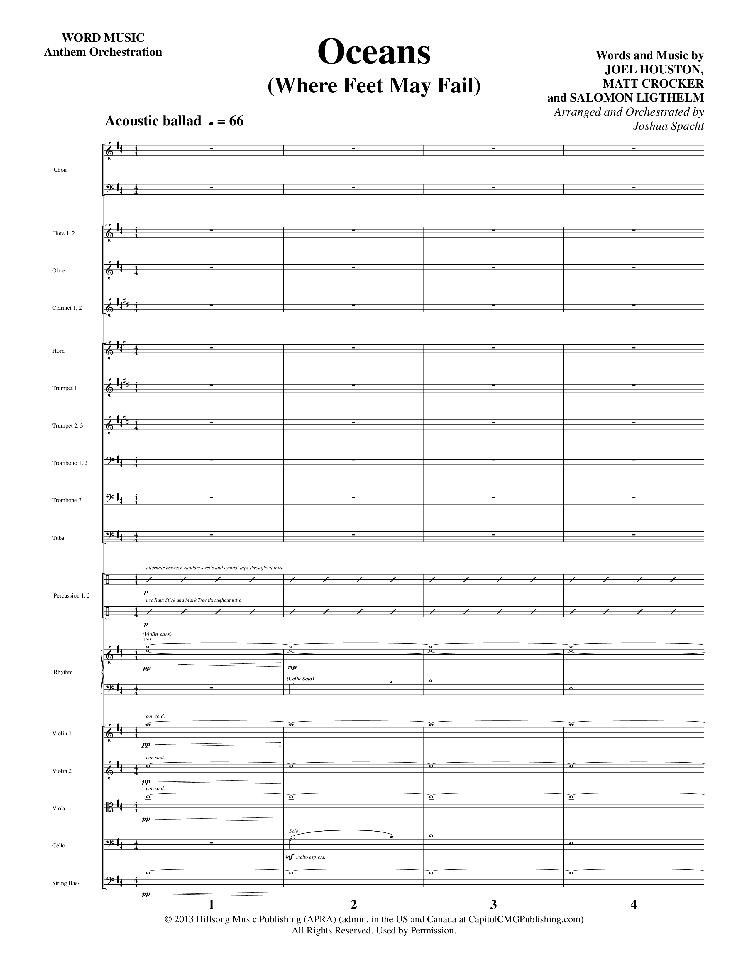 Oceans (Where Feet May Fail) (Choral Anthem SATB) Orchestration (Word Music Choral / Arr. Joshua Spacht)