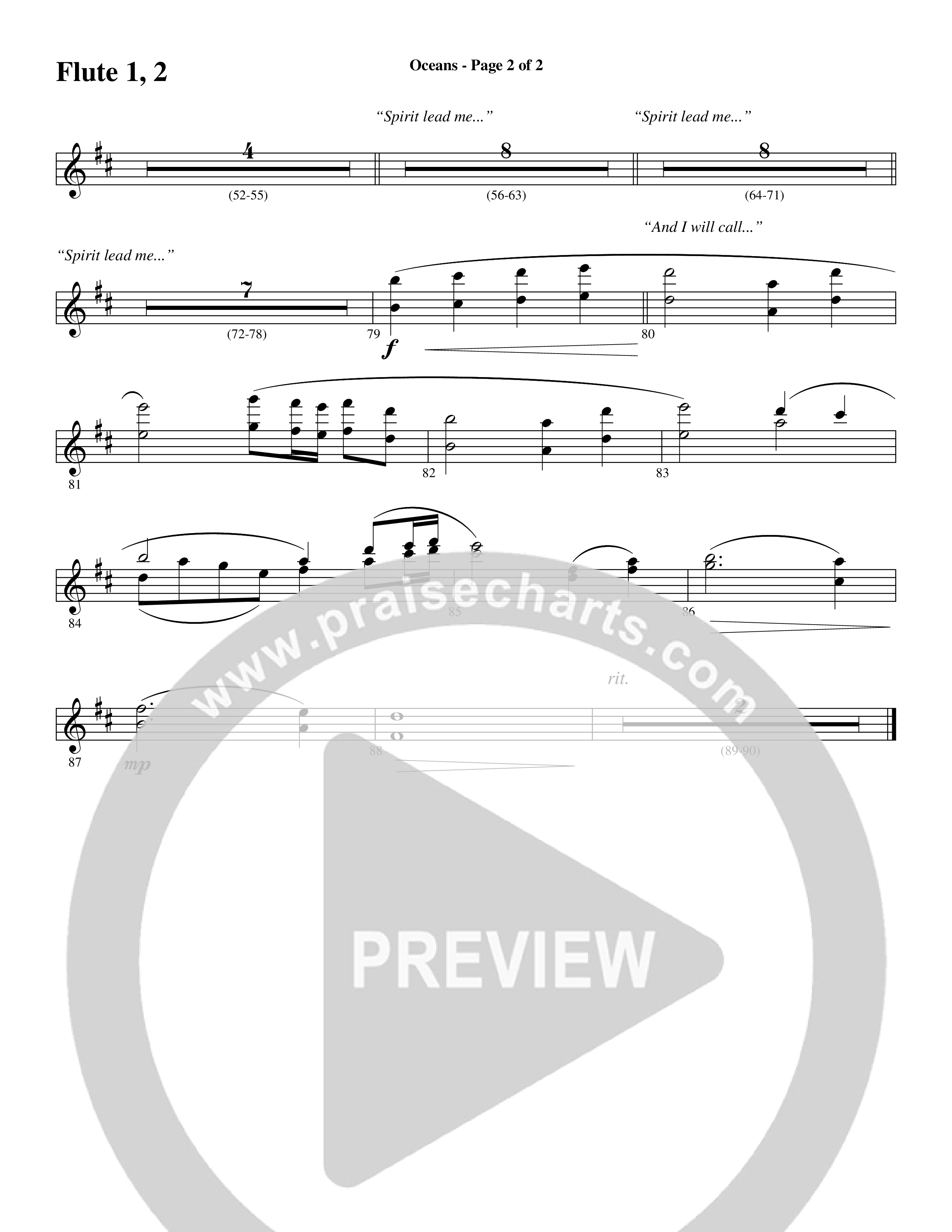 Oceans (Where Feet May Fail) (Choral Anthem SATB) Flute 1/2 (Word Music Choral / Arr. Joshua Spacht)