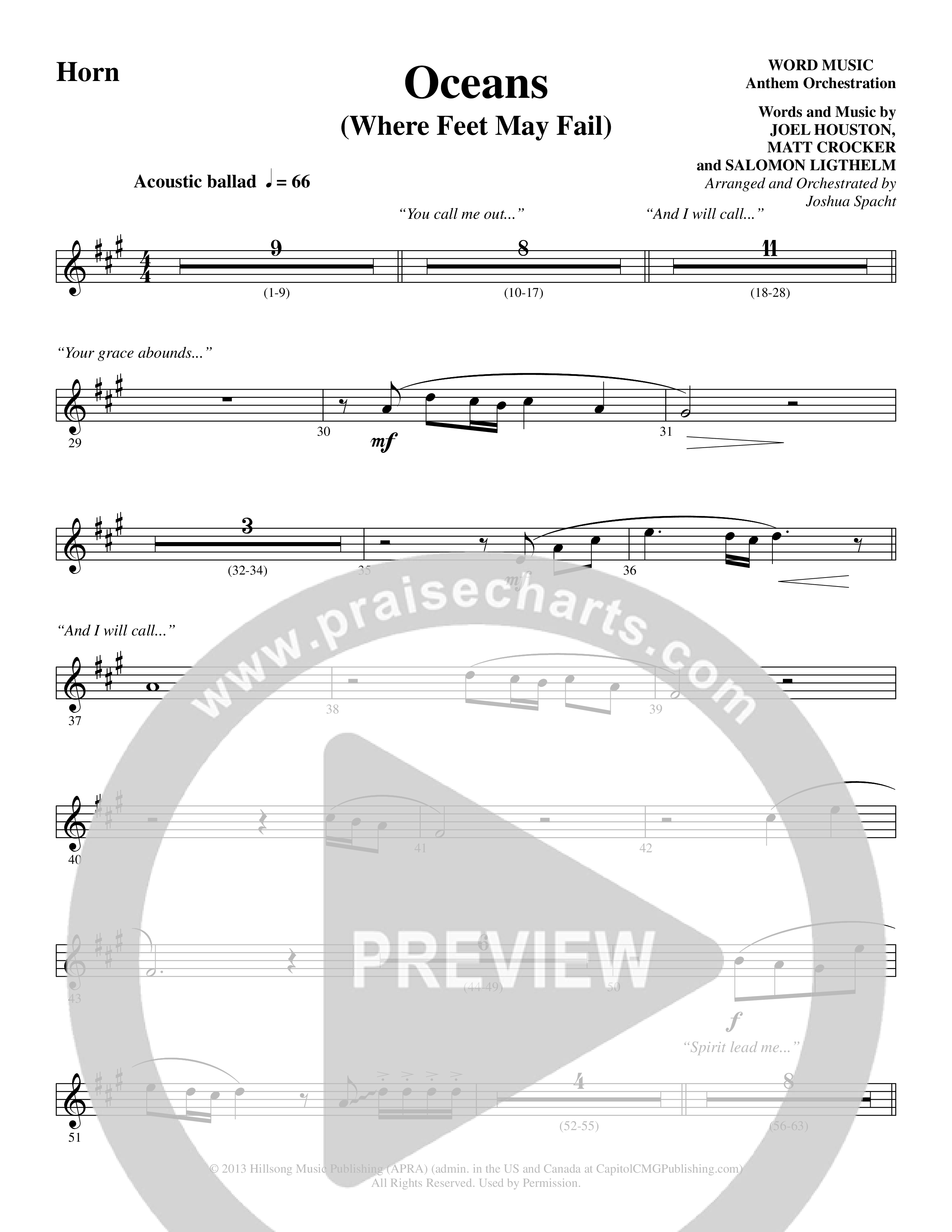 Oceans (Where Feet May Fail) (Choral Anthem SATB) French Horn (Word Music Choral / Arr. Joshua Spacht)