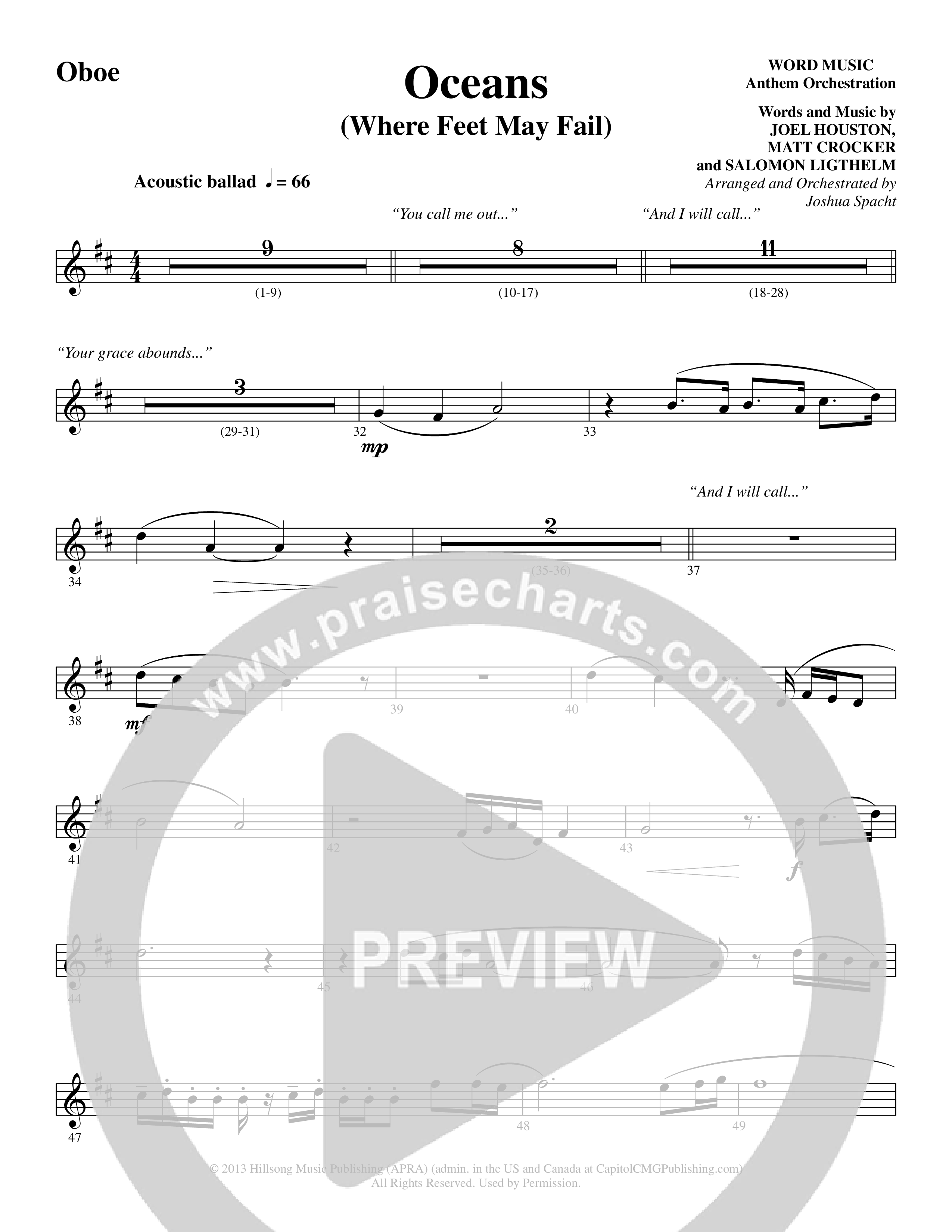 Oceans (Where Feet May Fail) (Choral Anthem SATB) Oboe (Word Music Choral / Arr. Joshua Spacht)