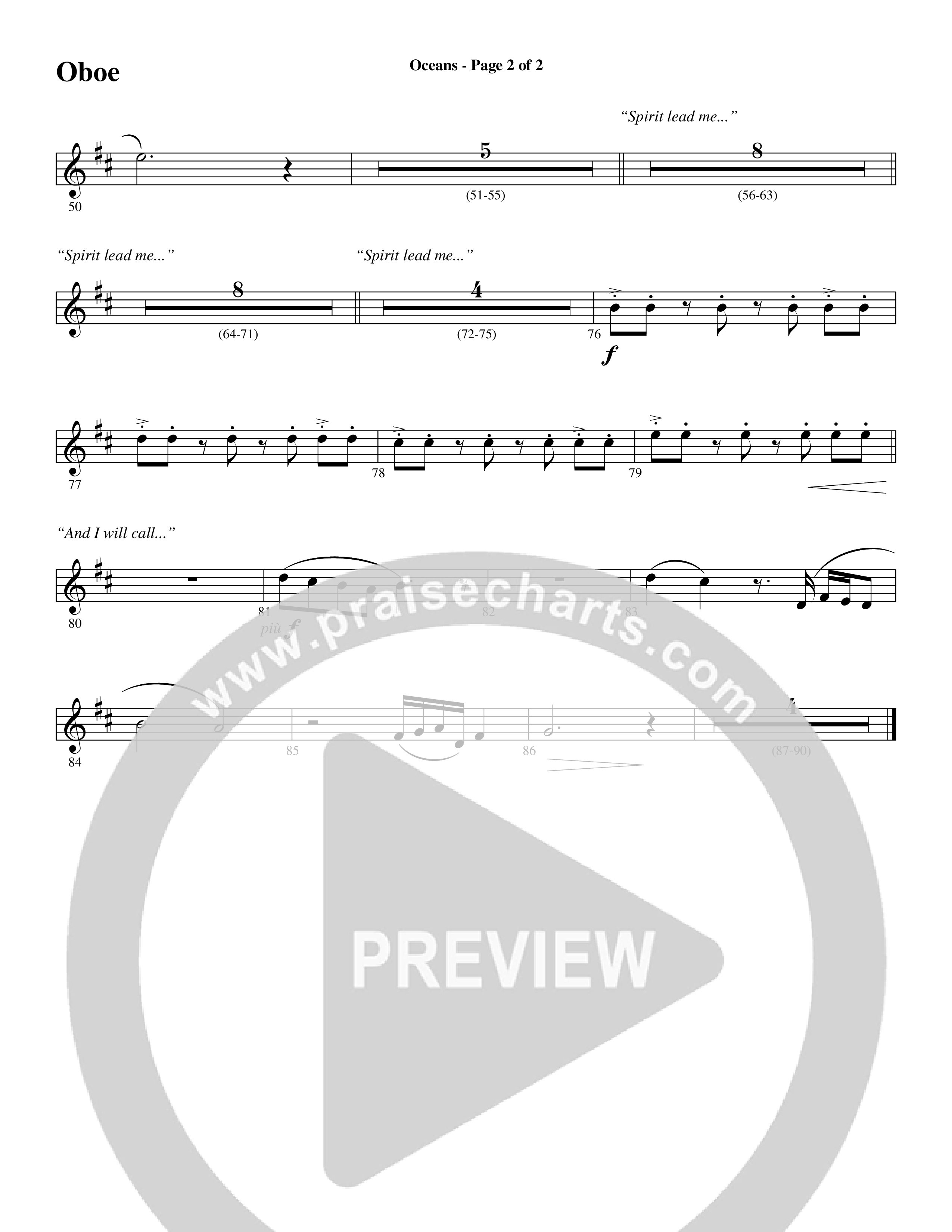 Oceans (Where Feet May Fail) (Choral Anthem SATB) Oboe (Word Music Choral / Arr. Joshua Spacht)