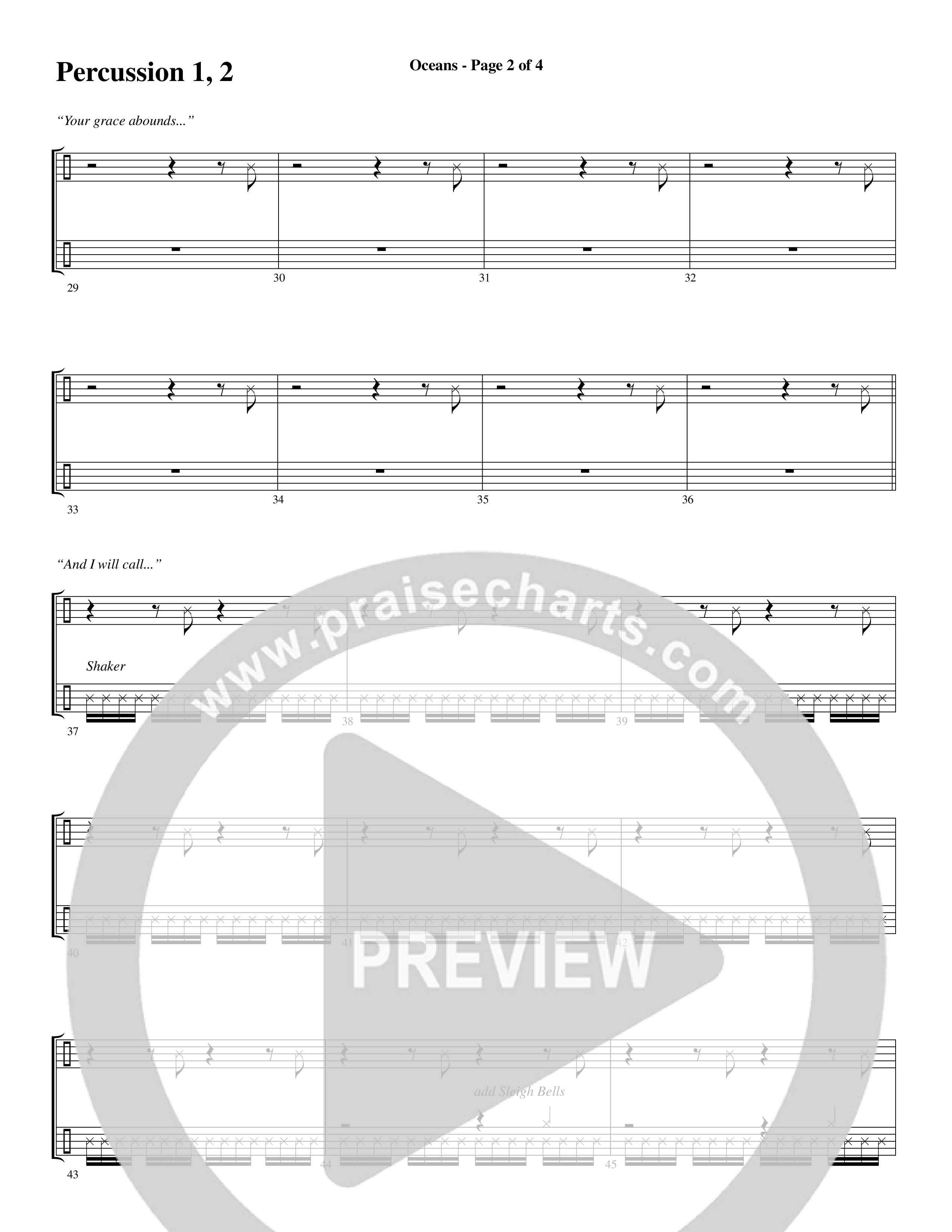 Oceans (Where Feet May Fail) (Choral Anthem SATB) Percussion 1/2 (Word Music Choral / Arr. Joshua Spacht)