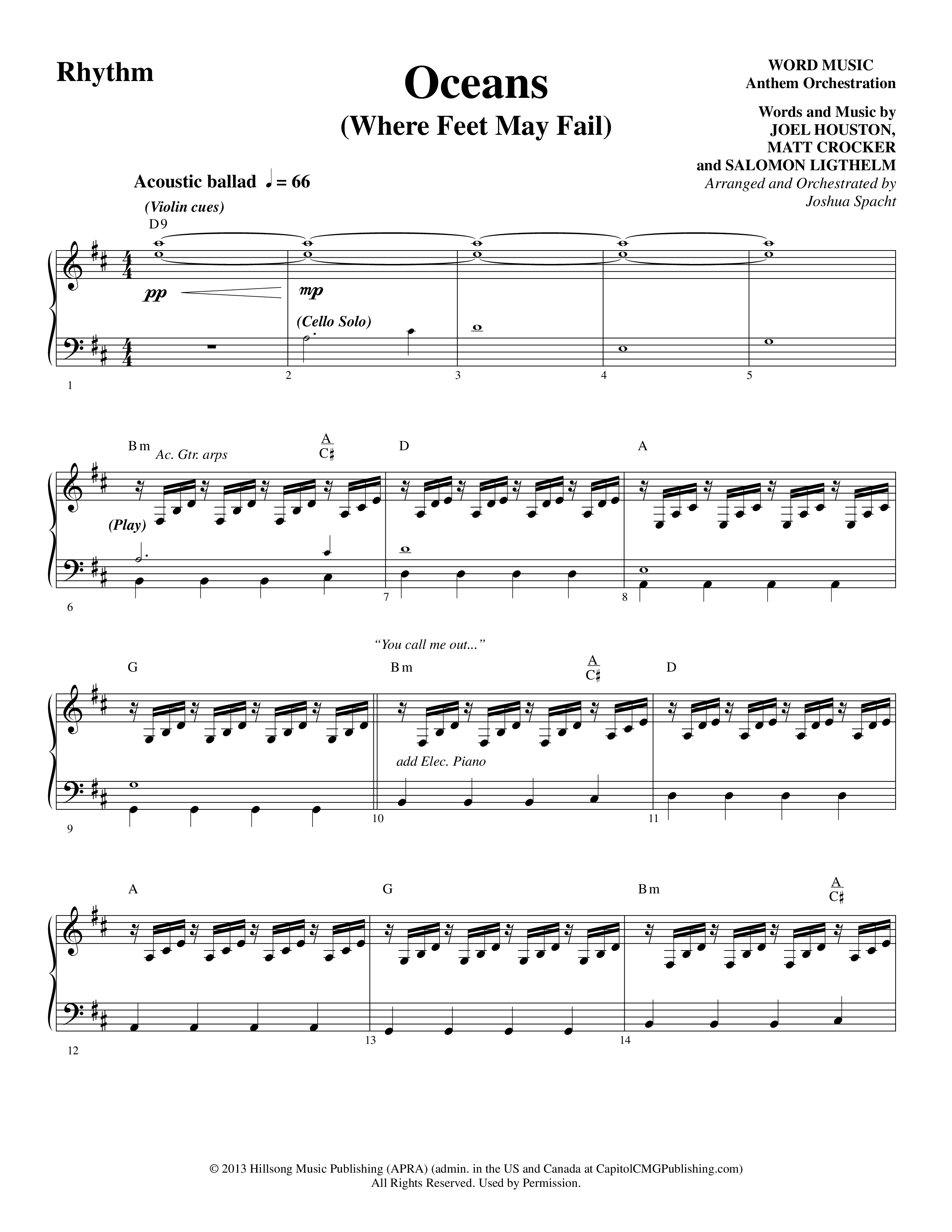 Oceans (Where Feet May Fail) (Choral Anthem SATB) Rhythm Chart (Word Music Choral / Arr. Joshua Spacht)