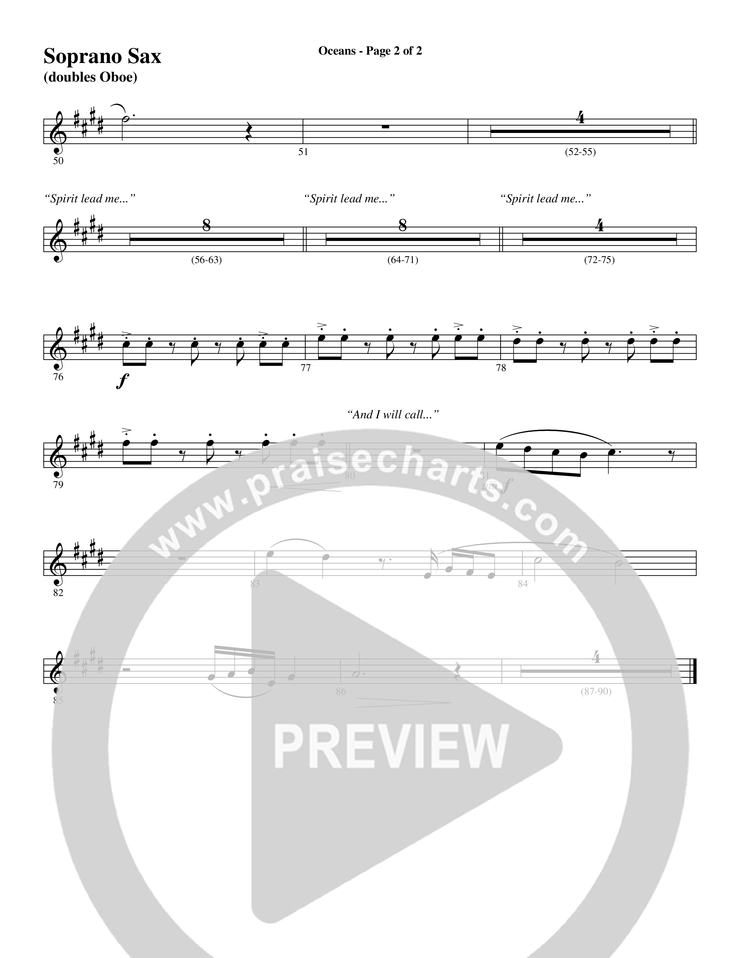 Oceans (Where Feet May Fail) (Choral Anthem SATB) Soprano Sax (Word Music Choral / Arr. Joshua Spacht)