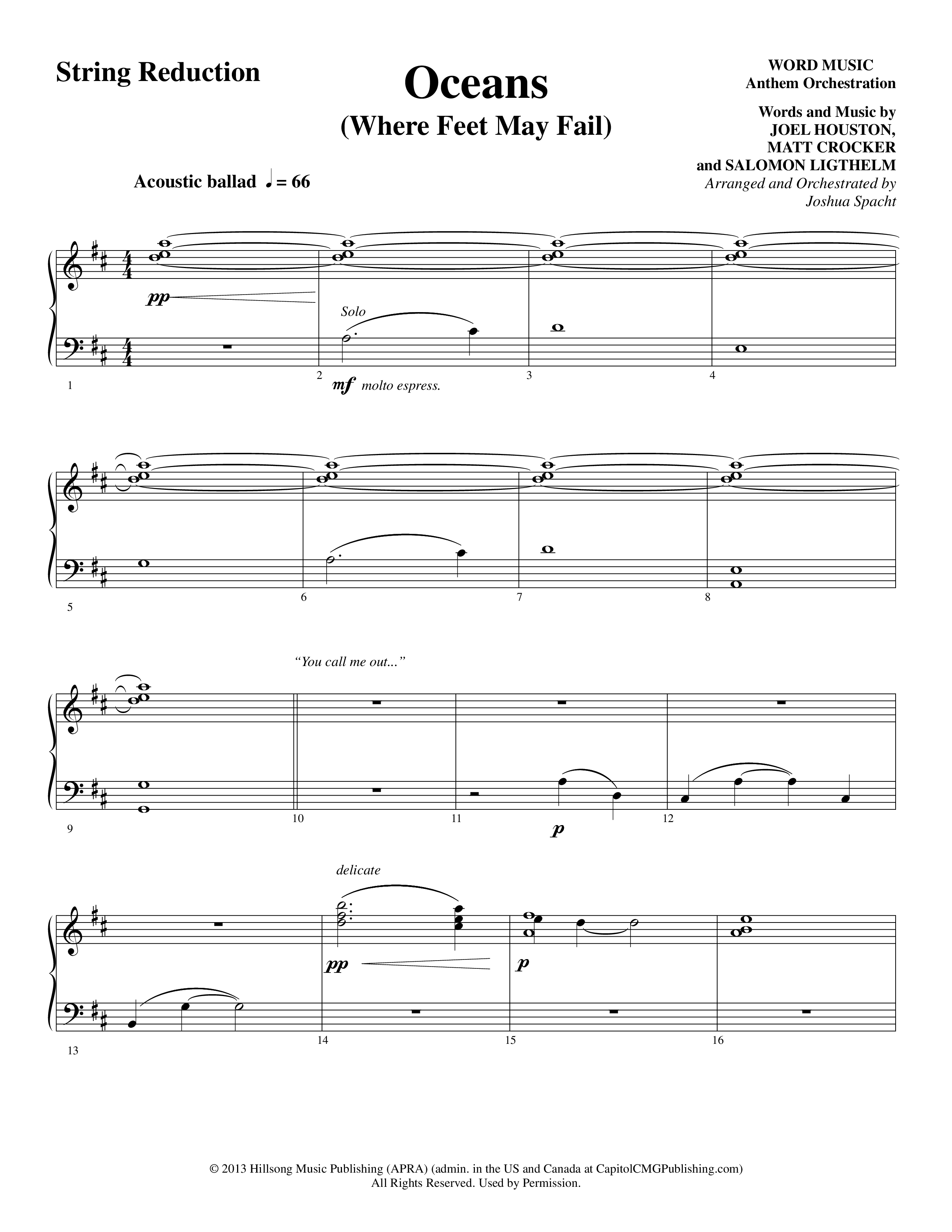 Oceans (Where Feet May Fail) (Choral Anthem SATB) String Reduction (Word Music Choral / Arr. Joshua Spacht)