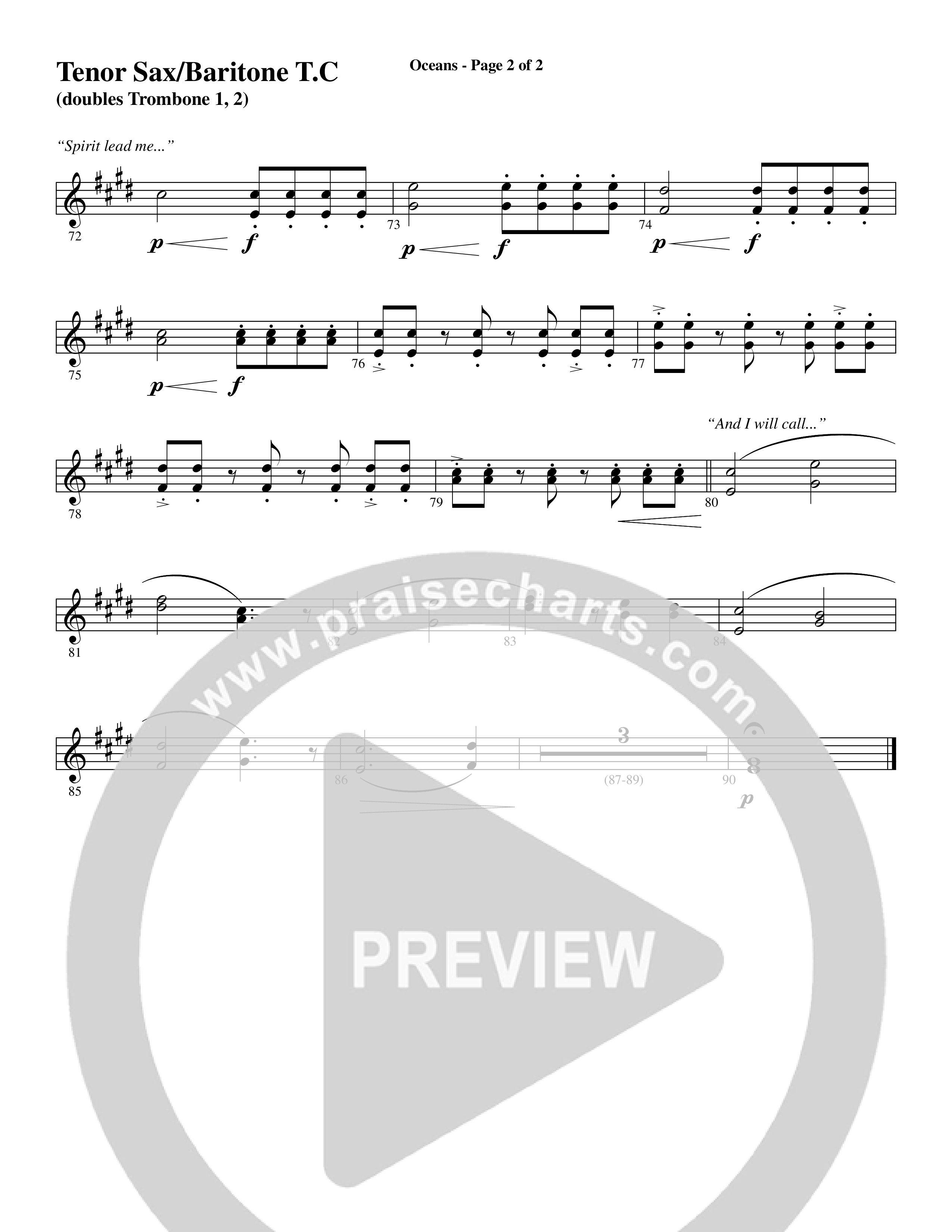 Oceans (Where Feet May Fail) (Choral Anthem SATB) Tenor Sax/Baritone T.C. (Word Music Choral / Arr. Joshua Spacht)