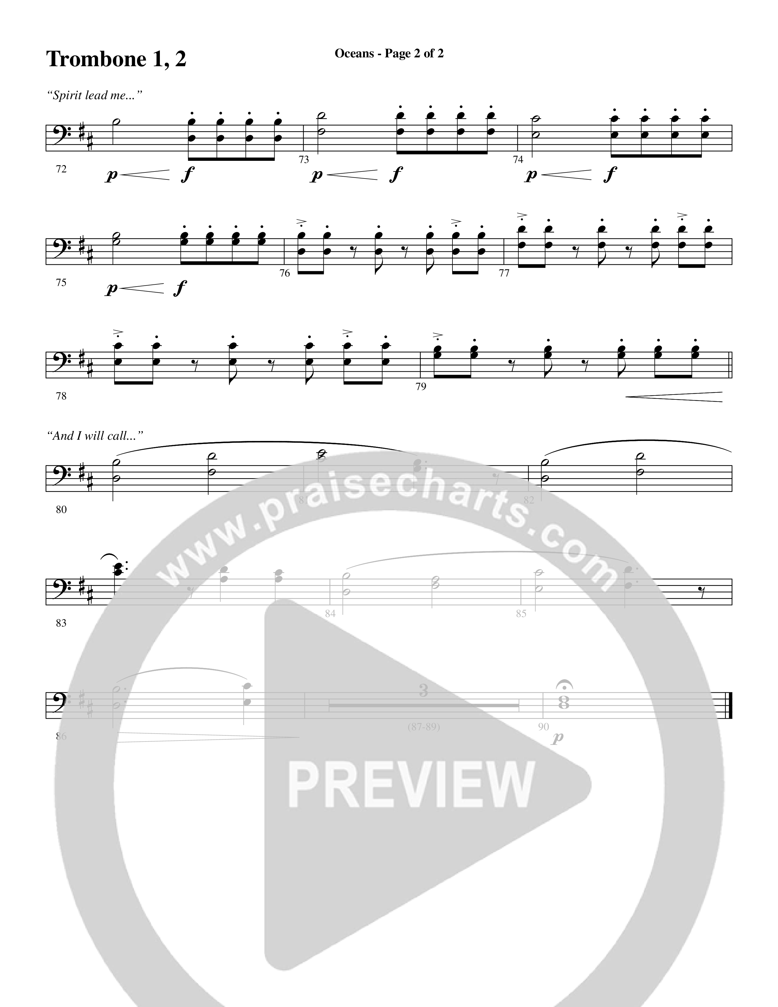 Oceans (Where Feet May Fail) (Choral Anthem SATB) Trombone 1/2 (Word Music Choral / Arr. Joshua Spacht)