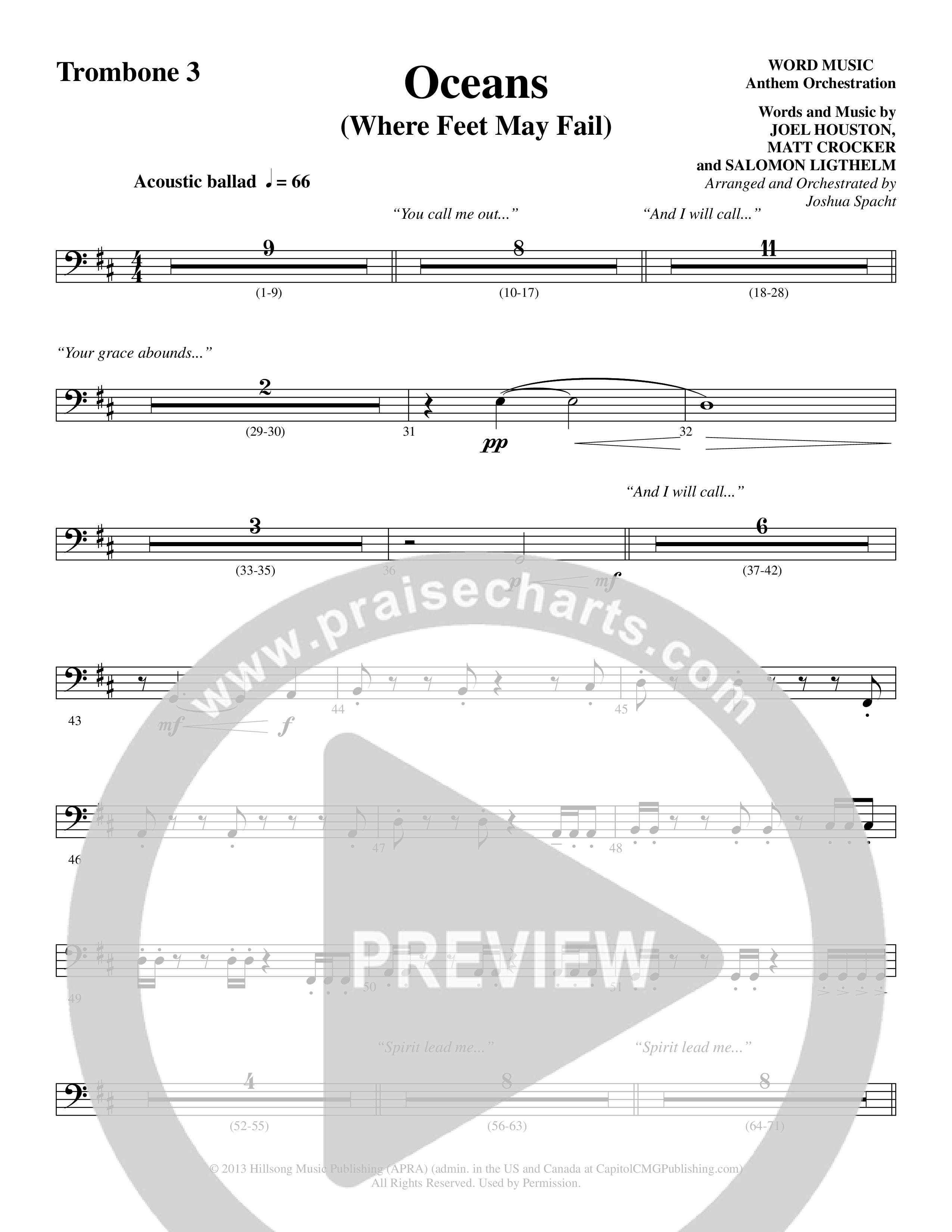 Oceans (Where Feet May Fail) (Choral Anthem SATB) Trombone 3 (Word Music Choral / Arr. Joshua Spacht)