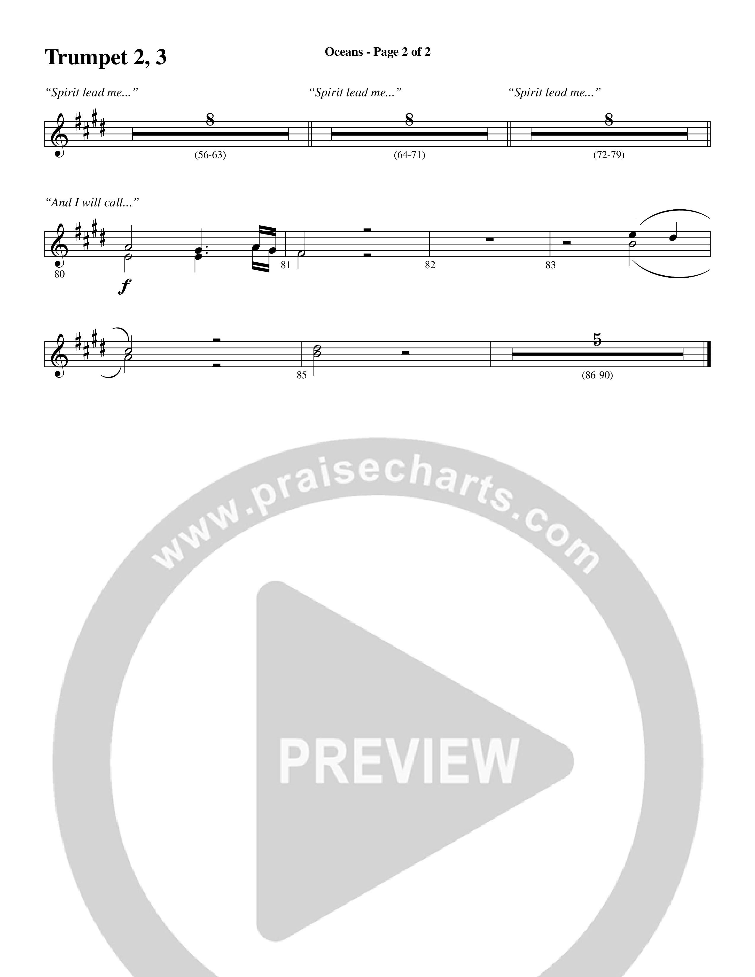 Oceans (Where Feet May Fail) (Choral Anthem SATB) Trumpet 2/3 (Word Music Choral / Arr. Joshua Spacht)