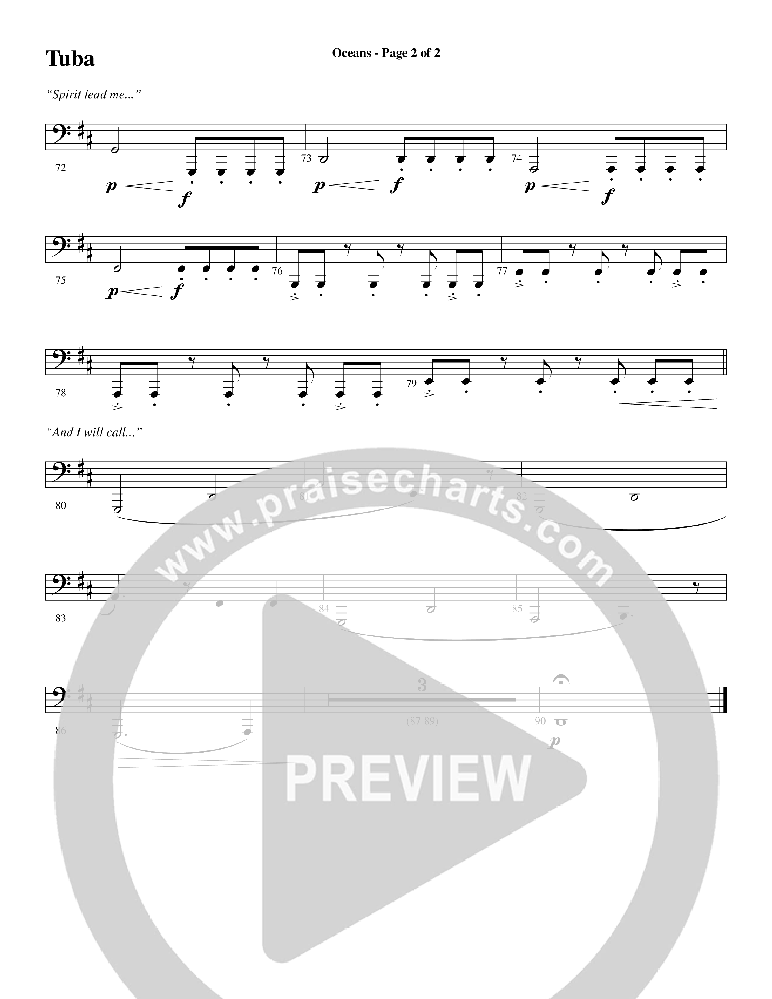Oceans (Where Feet May Fail) (Choral Anthem SATB) Tuba (Word Music Choral / Arr. Joshua Spacht)