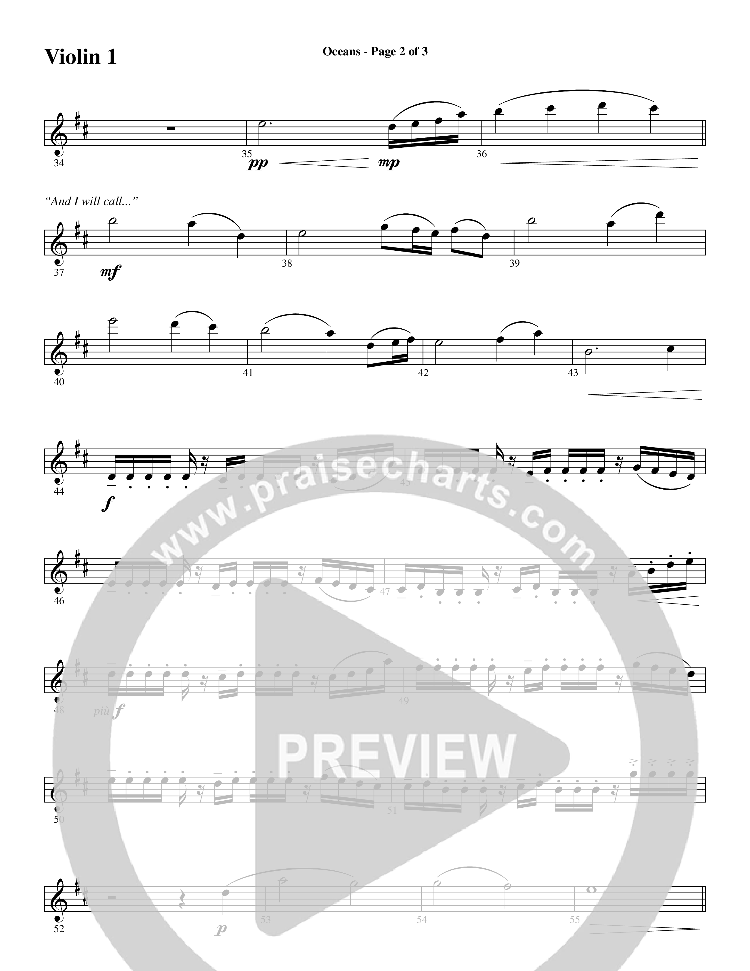 Oceans (Where Feet May Fail) (Choral Anthem SATB) Violin 1/2 (Word Music Choral / Arr. Joshua Spacht)