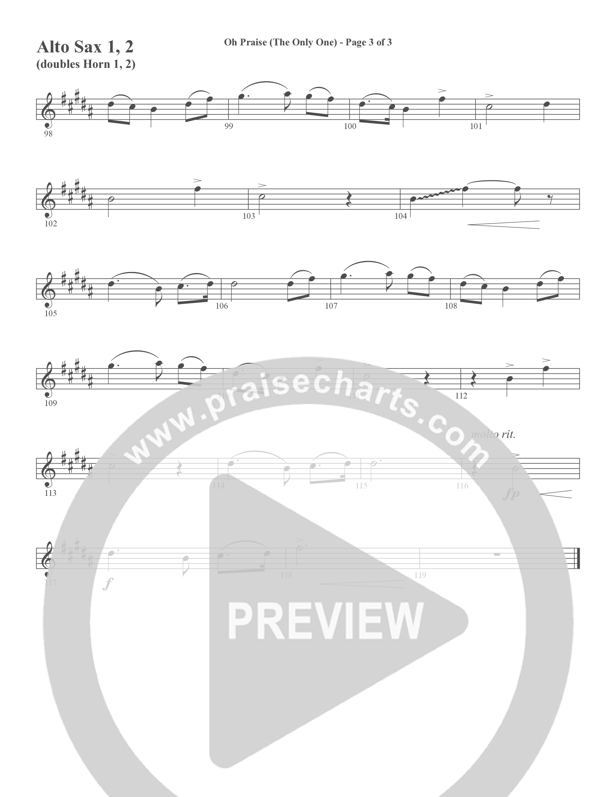 Oh Praise (The Only One) (Choral Anthem SATB) Alto Sax 1/2 (Word Music Choral / Arr. David Wise)