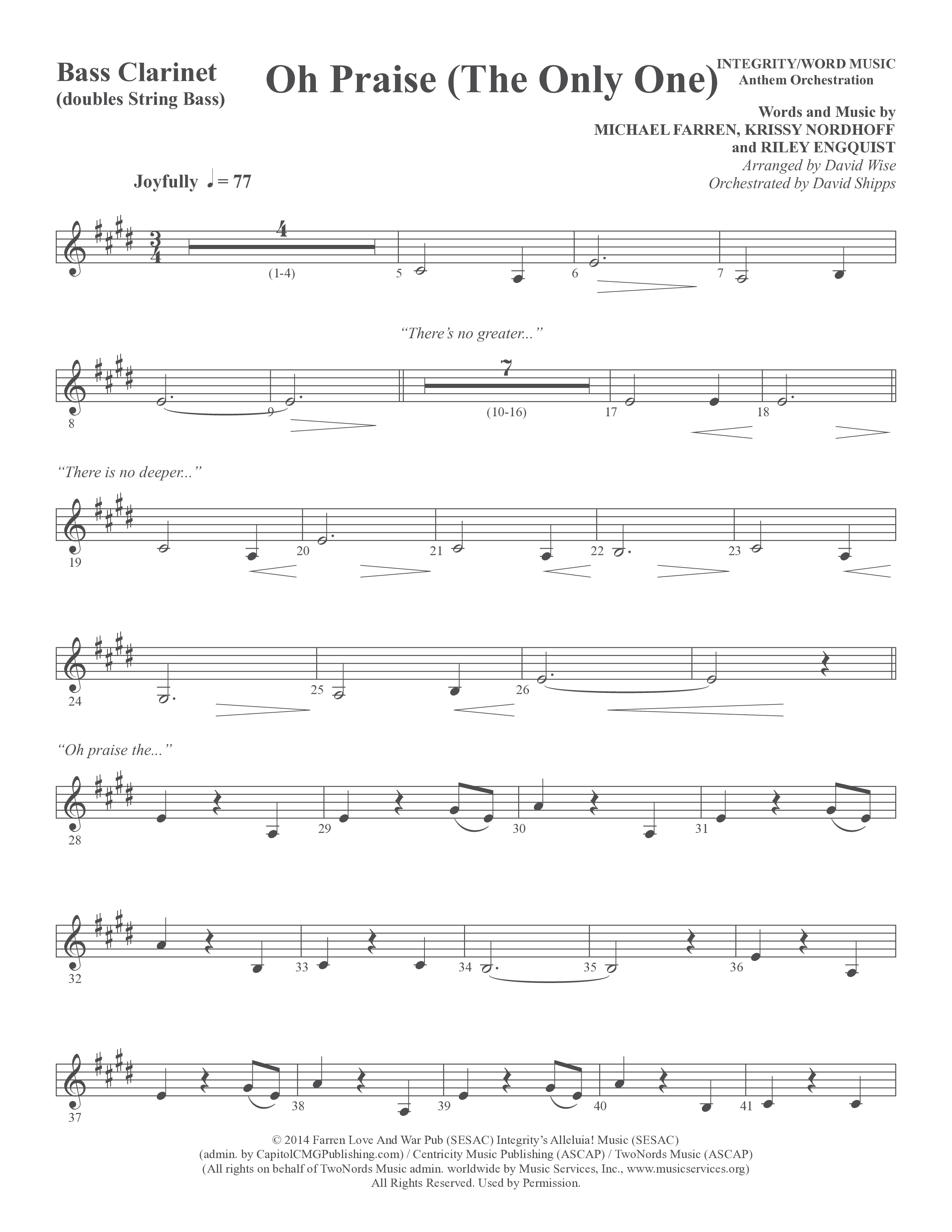 Oh Praise (The Only One) (Choral Anthem SATB) Bass Clarinet (Word Music Choral / Arr. David Wise)